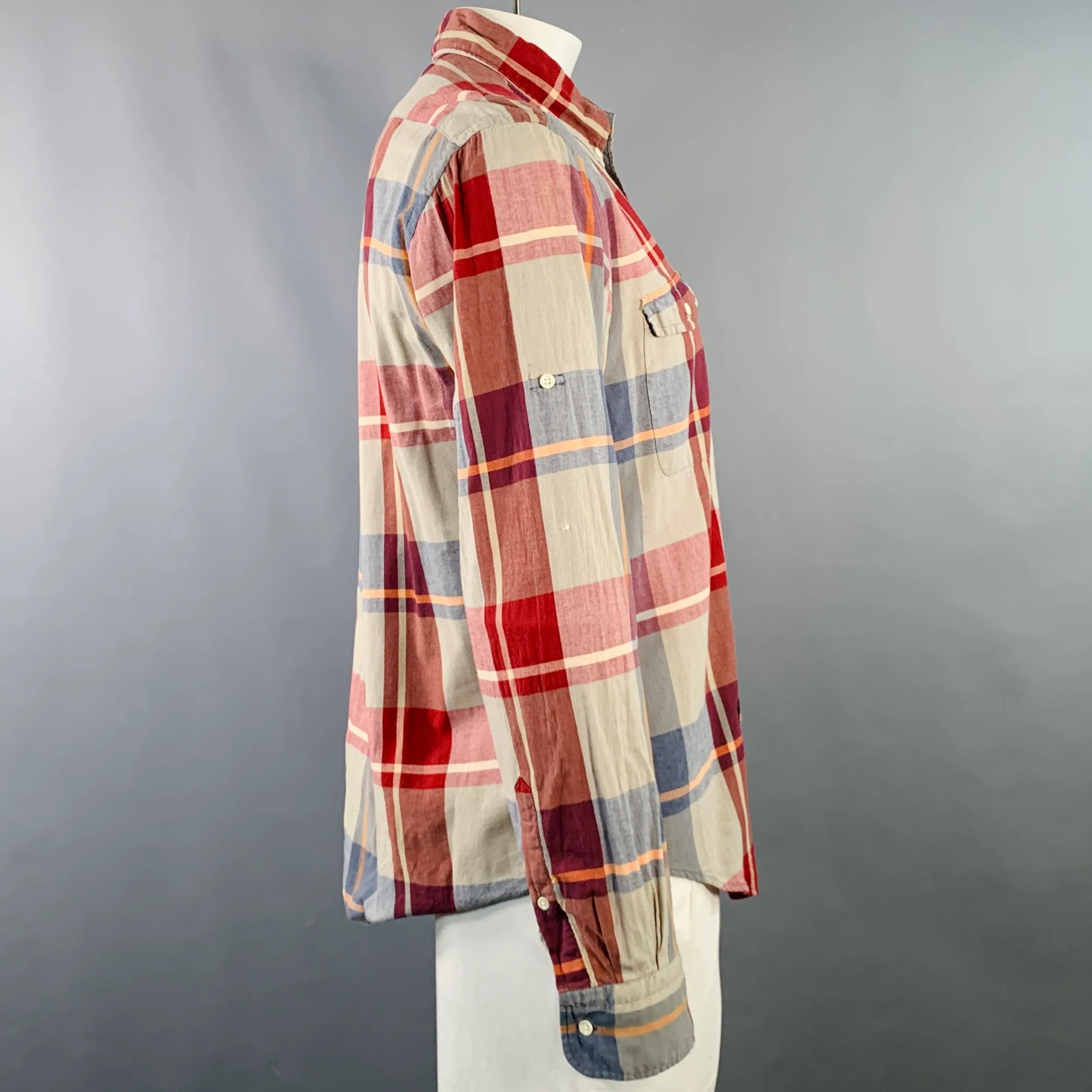 GANT Size L Red Green Madras Plaid Cotton Button Down Collar Long Sleeve Shirt - Image 3