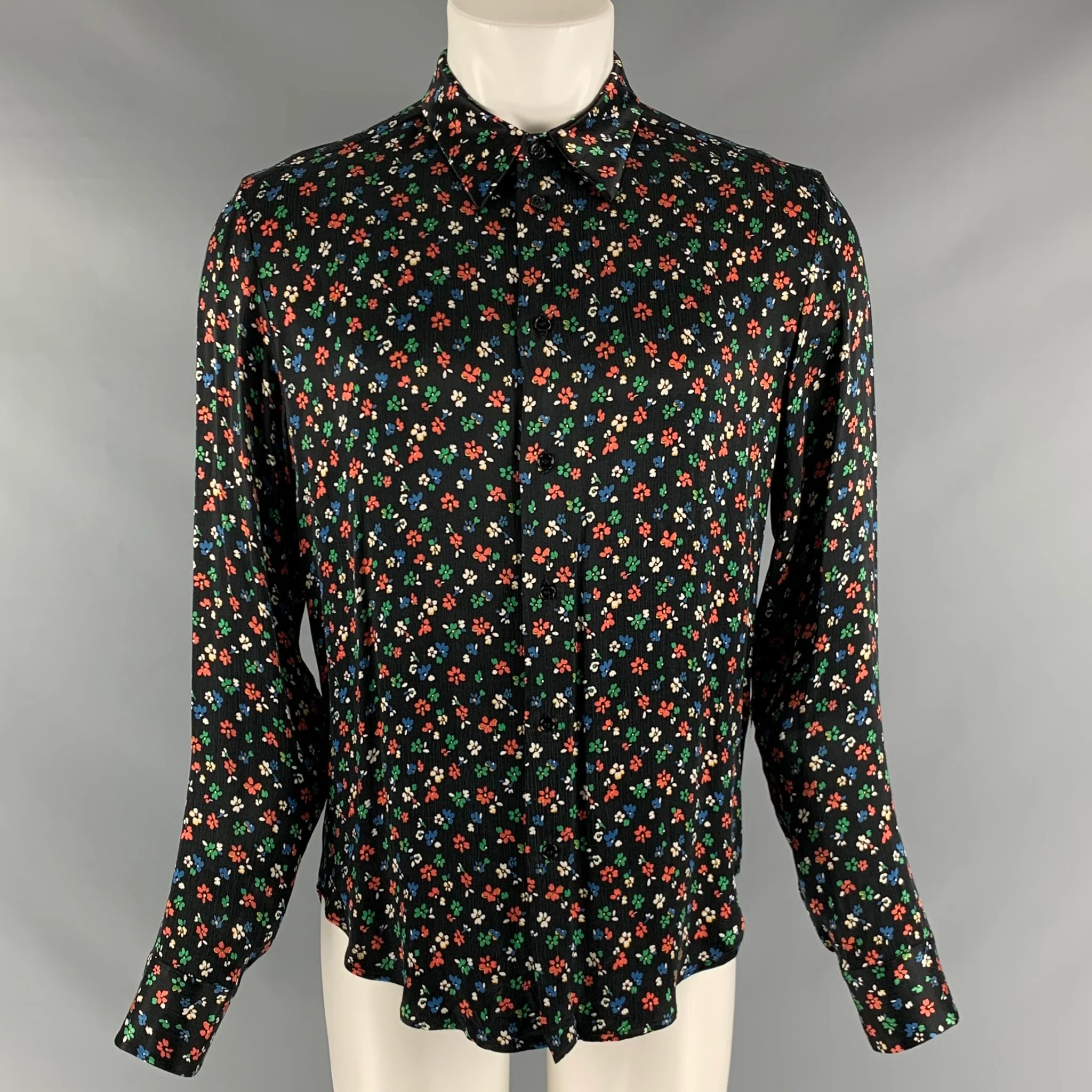 GARCONS INFIDELES Size S Black Multi-Color Floral Button Up Long Sleeve Shirt