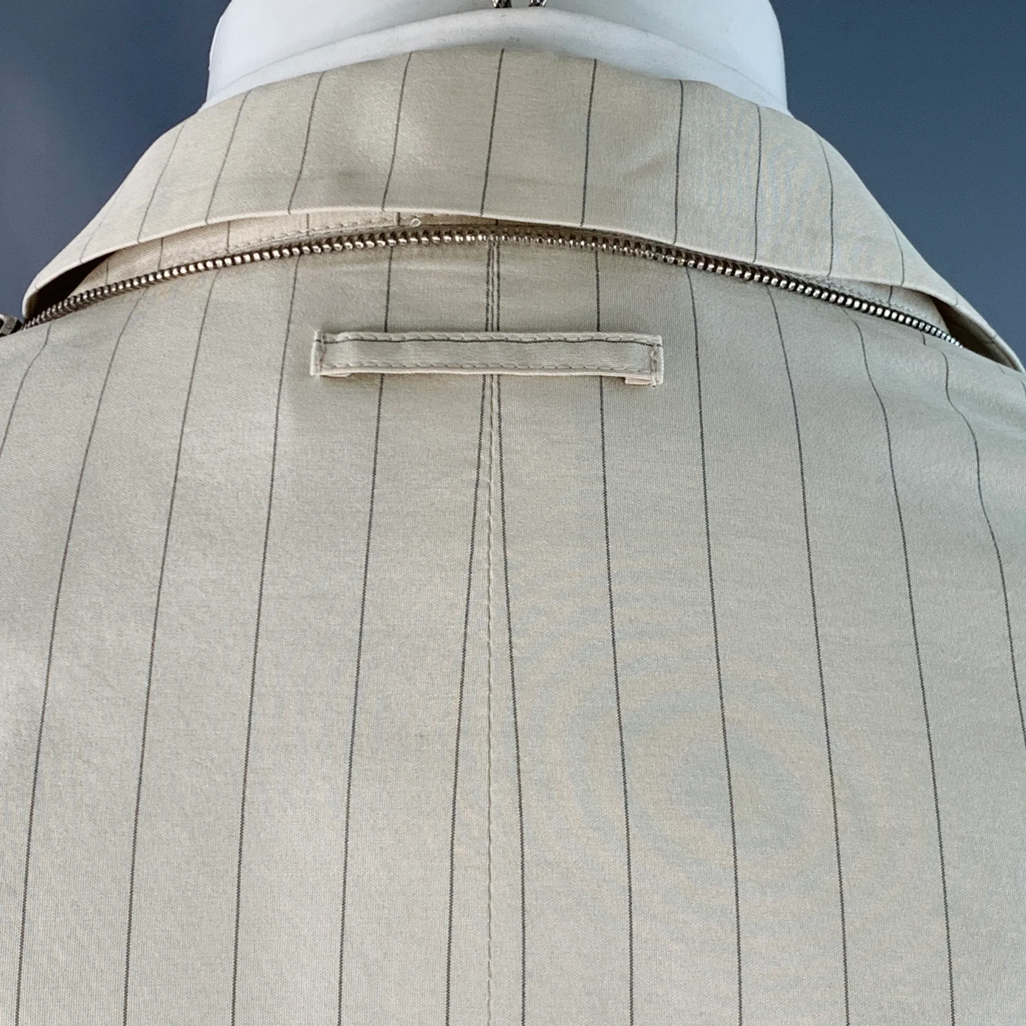 GAULTIER 2 Vintage Size 38 Beige Grey Pinstripe Wool Silk Single Button Hooded Suit - Image 4
