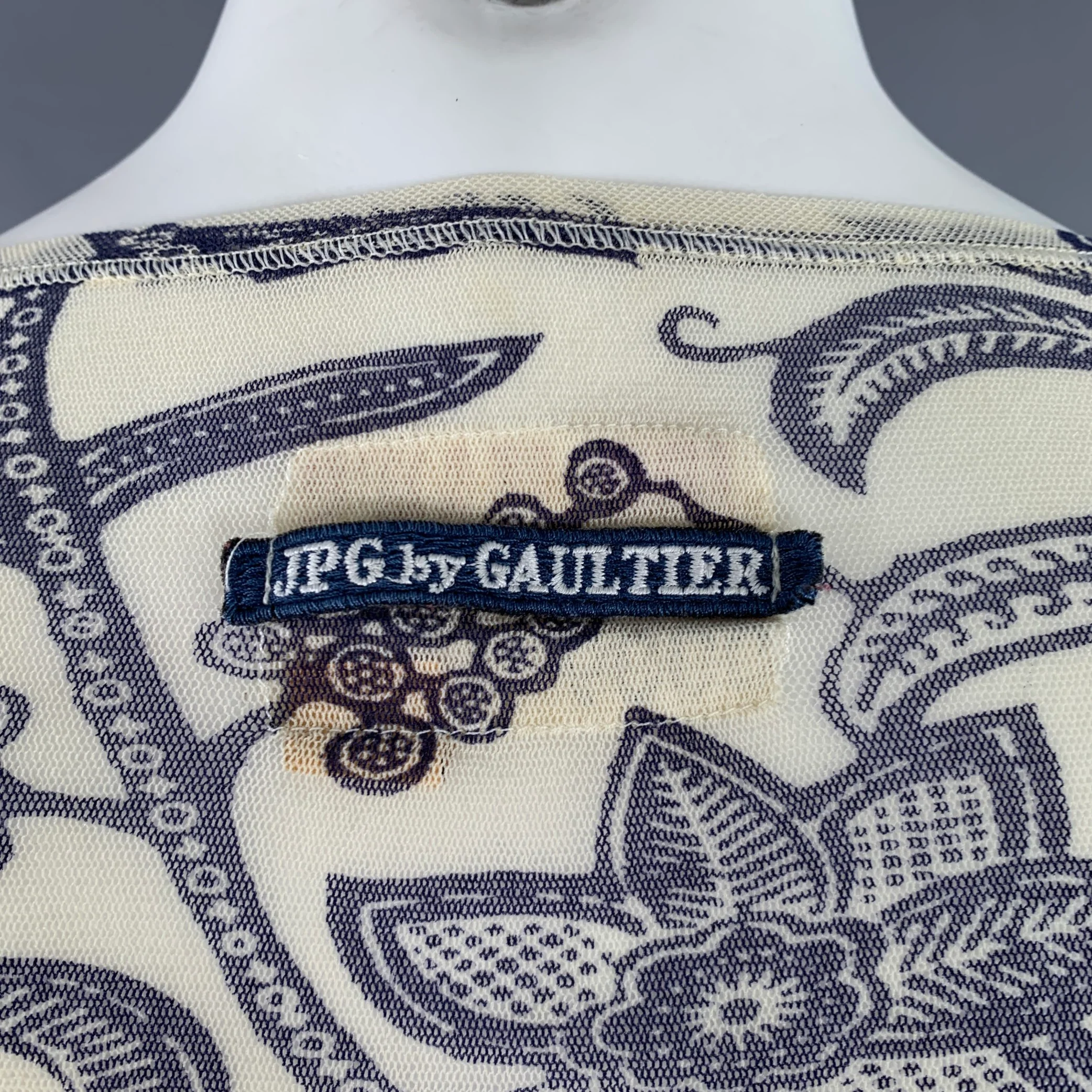 GAULTIER JEANS Size M Cream Navy Floral Polyamide Crew Neck Pullover - Image 5
