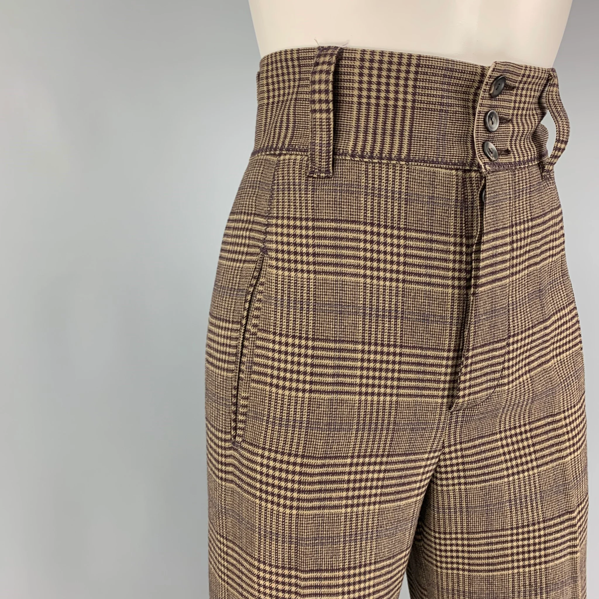 GAULTIER2 by JEAN PAUL GAULTIER Size 6 Brown Tan Wool Rayon Plaid High Waisted Dress Pants - Image 2
