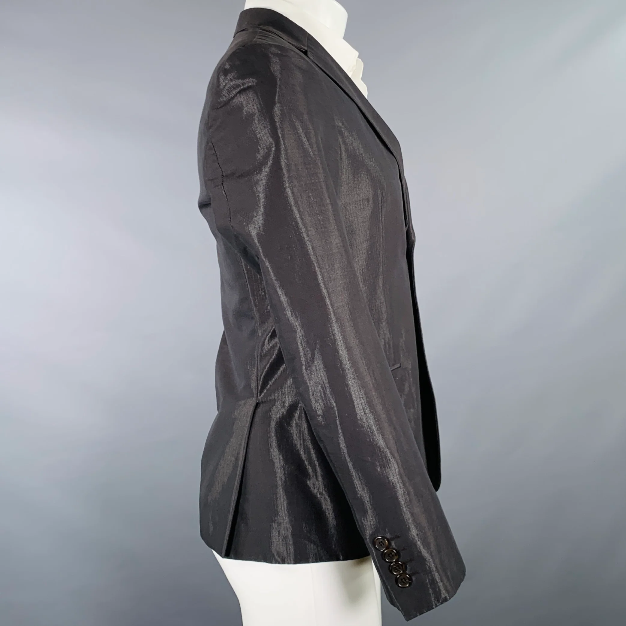 GAZZARRINI Size 38 Black Silver Shimmery Cotton Blend Sport Coat - Image 2