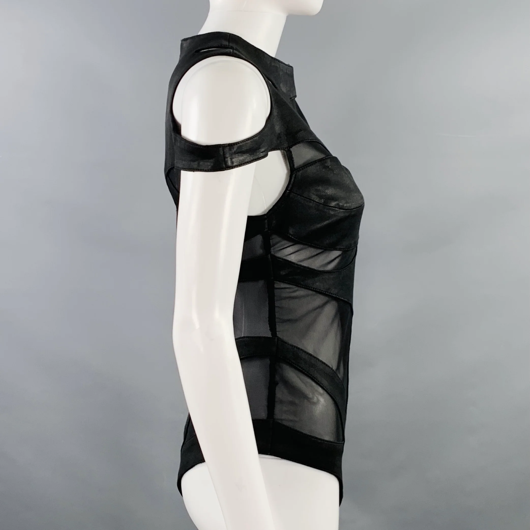 GELAREH Size M Loa Black Cut Out Bodysuit Casual Top - Image 3