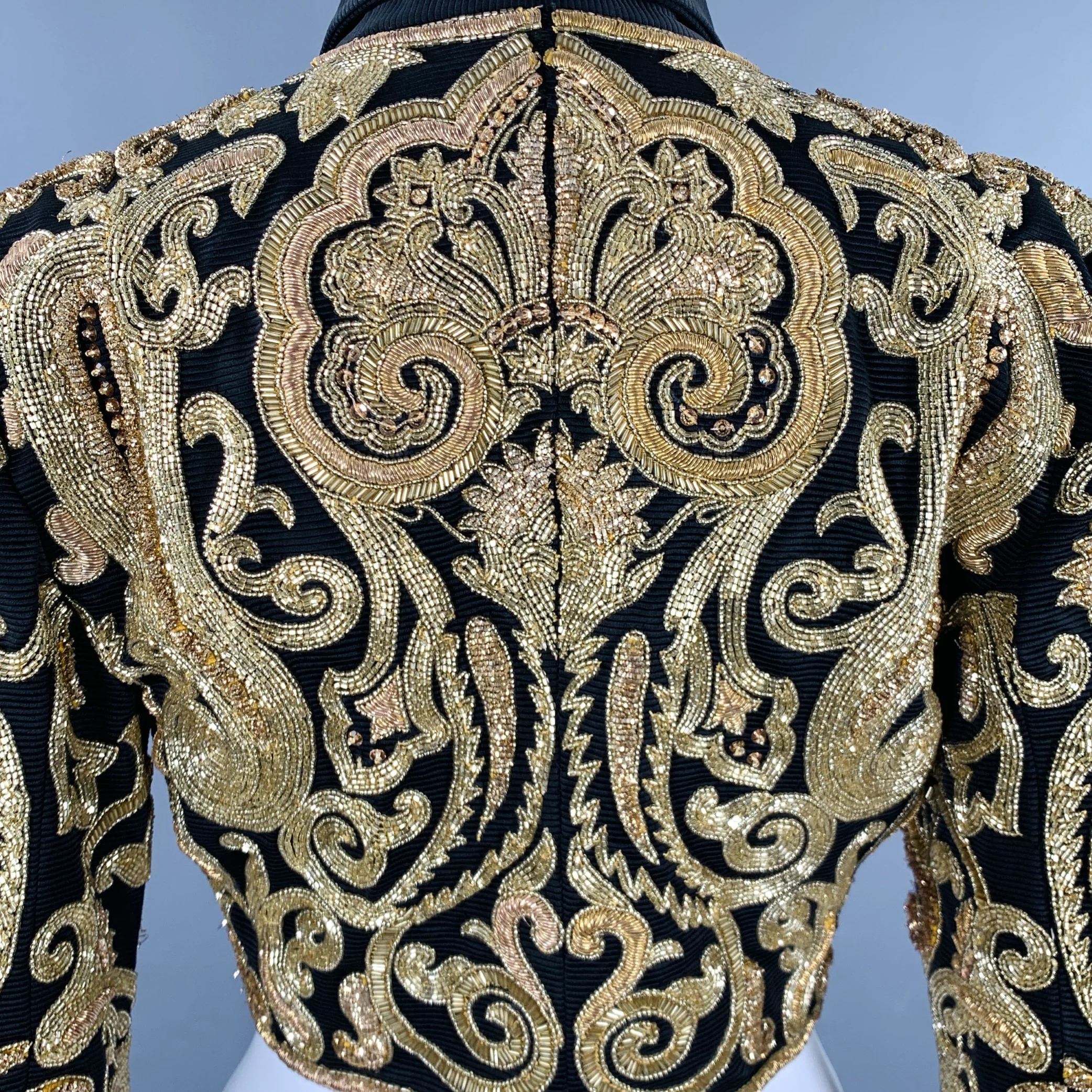 GENNY Size 8 Black Gold Taffeta Embroidered Bolero Jacket - Image 5