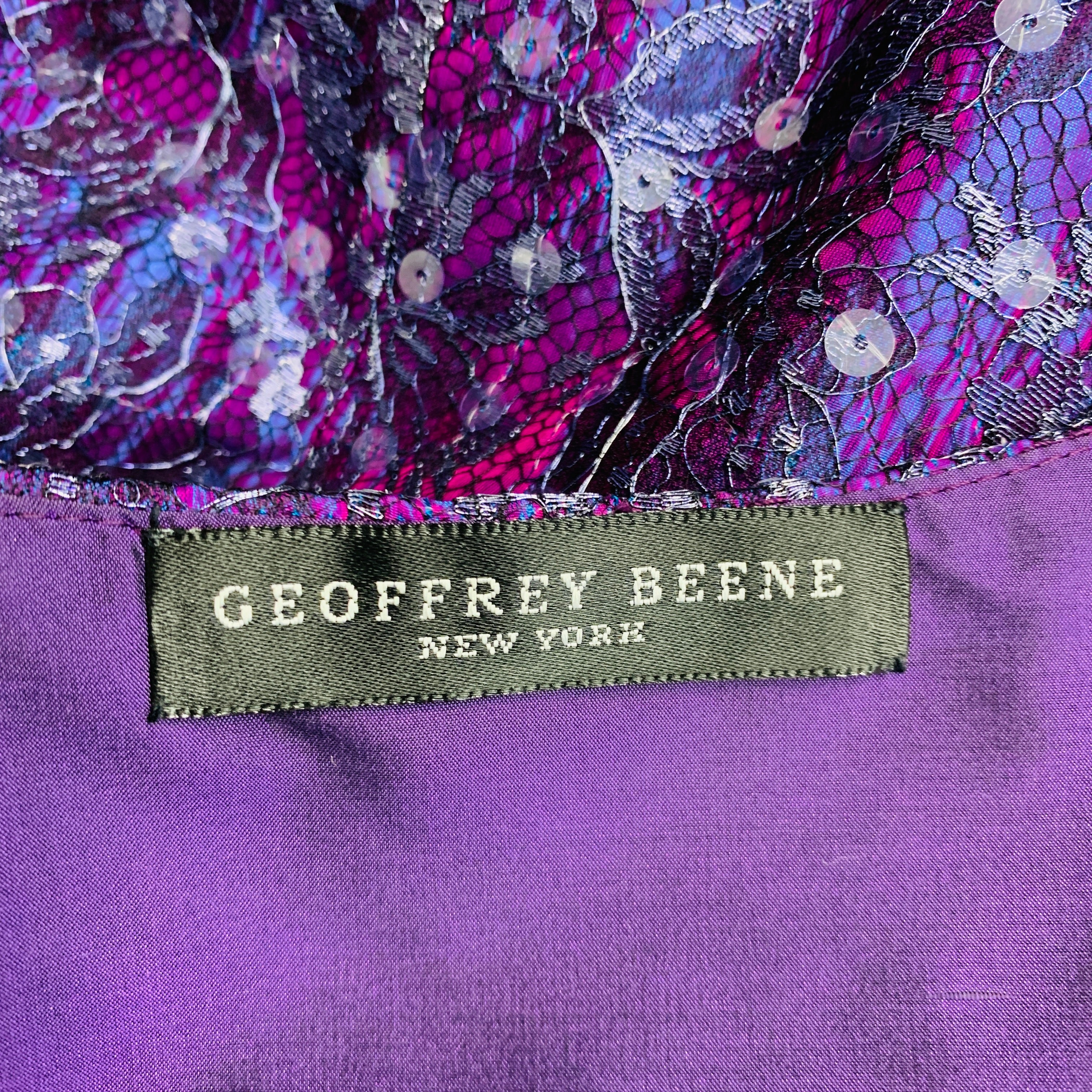 GEOFFREY BEENE Size 6 Purple Silver Lace Below Knee Skirt - Image 5