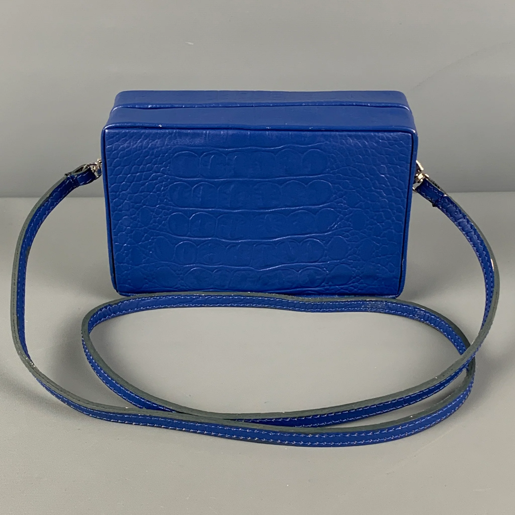 GERALEH MIZRAHI Blue White Leather Clutch Handbag - Image 5