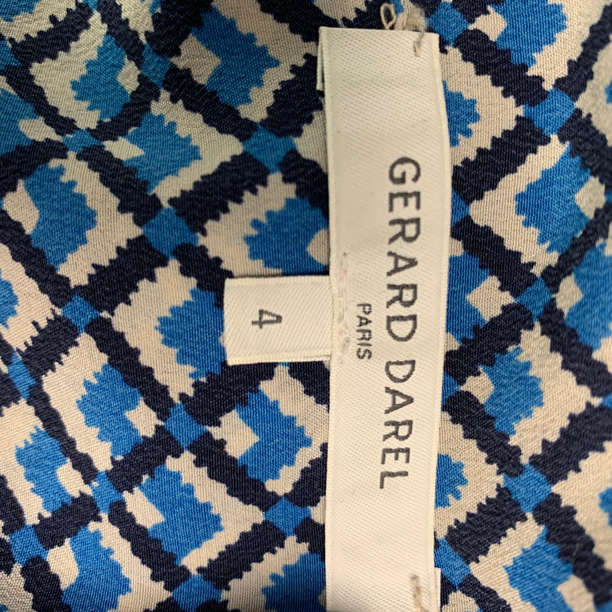 GERARD DAREL Size XL Blue & White Silk Abstract Shirt dress Dress - Image 5