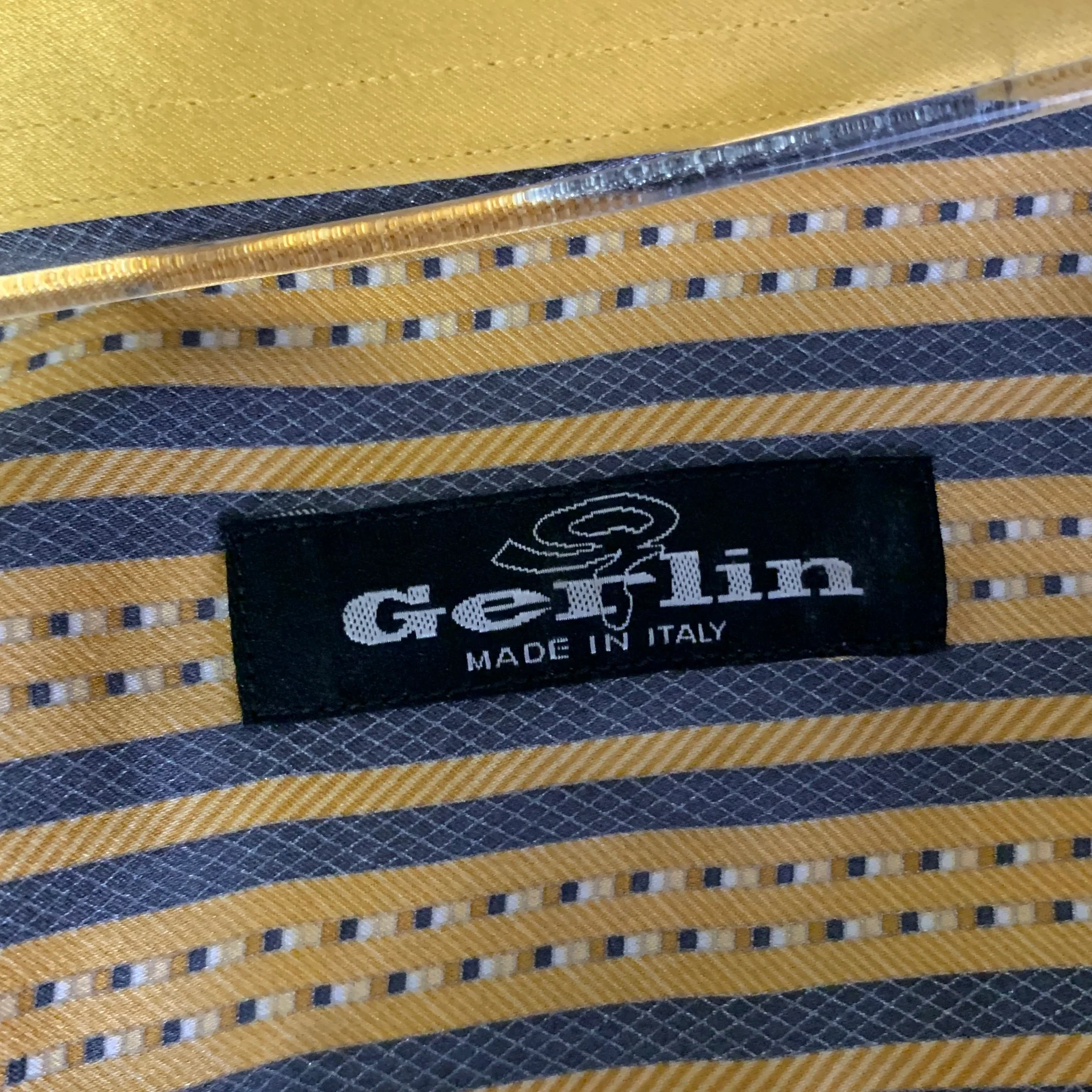 GERLIN Size XL Gold Grey Stripe Silk Pointed Collar Long Sleeve Shirt - Image 7