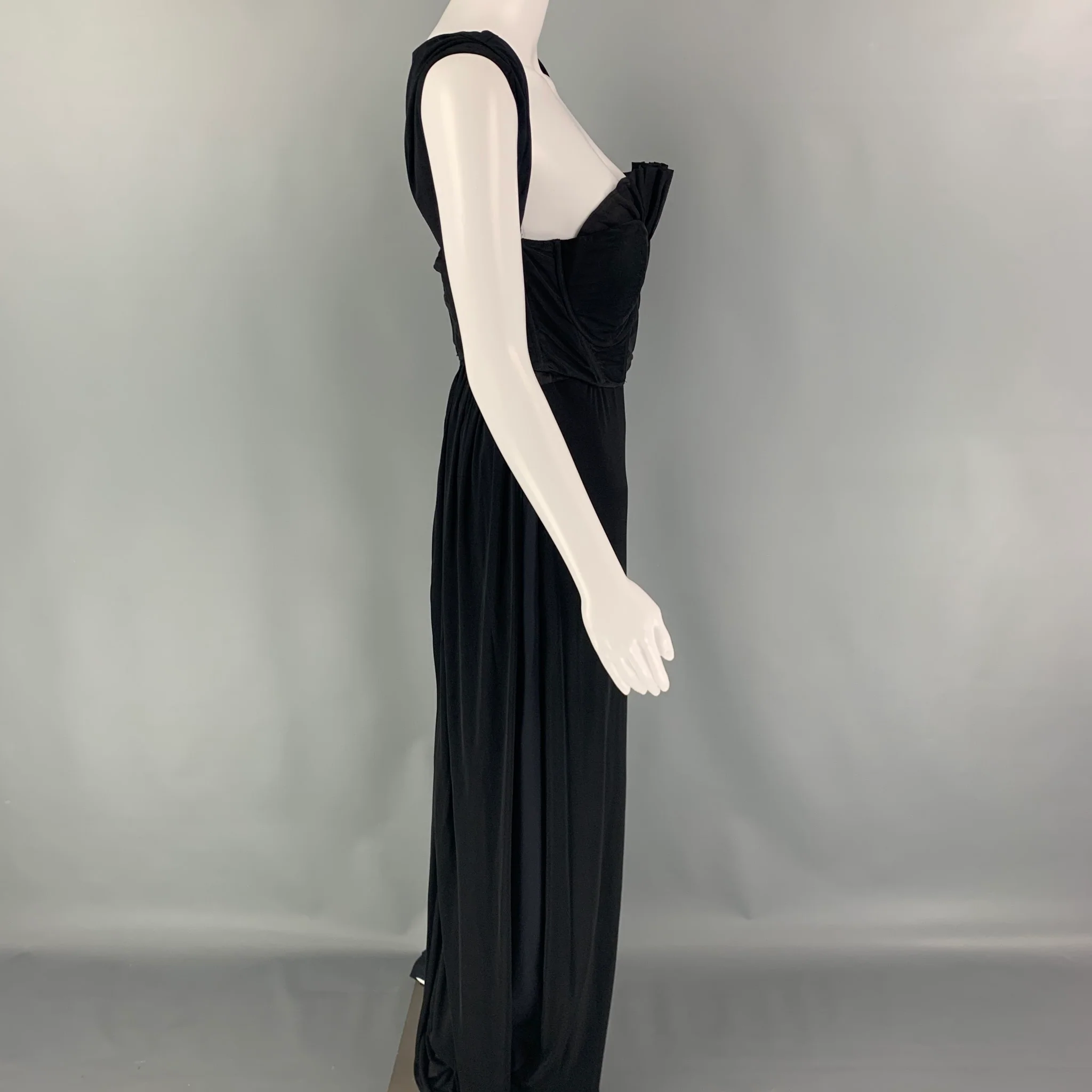 GIAMBATTISTA VALLI Size L Black Silk Sleeveless Bustier Gown Dress - Image 3