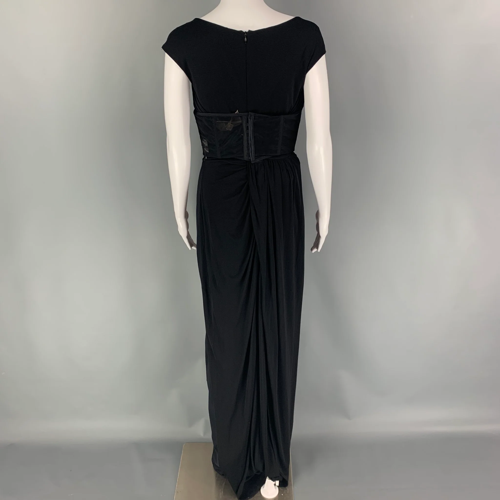 GIAMBATTISTA VALLI Size L Black Silk Sleeveless Bustier Gown Dress - Image 5