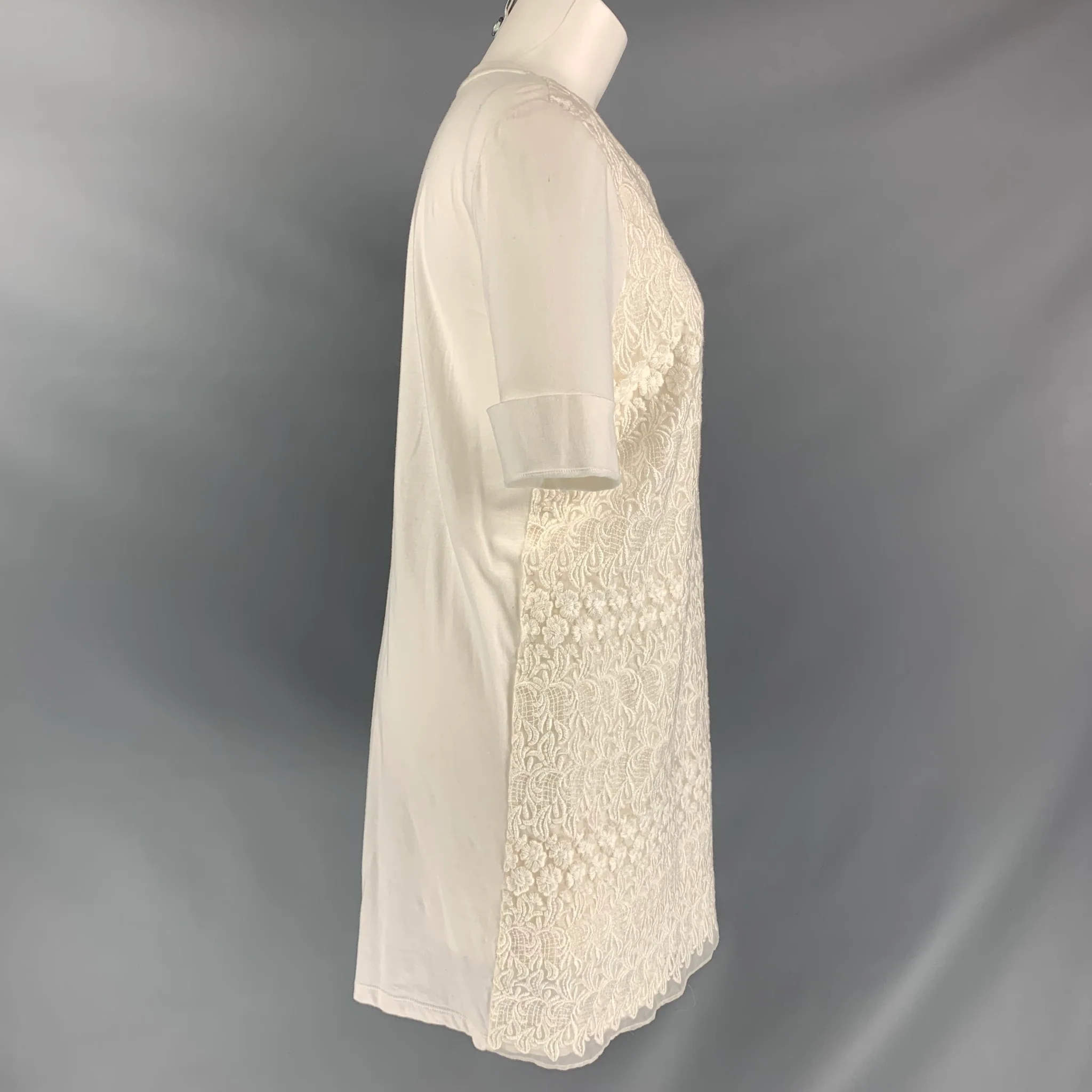 GIAMBATTISTA VALLI Size M White Cotton Lace Short Sleeve T-shirt Dress - Image 2