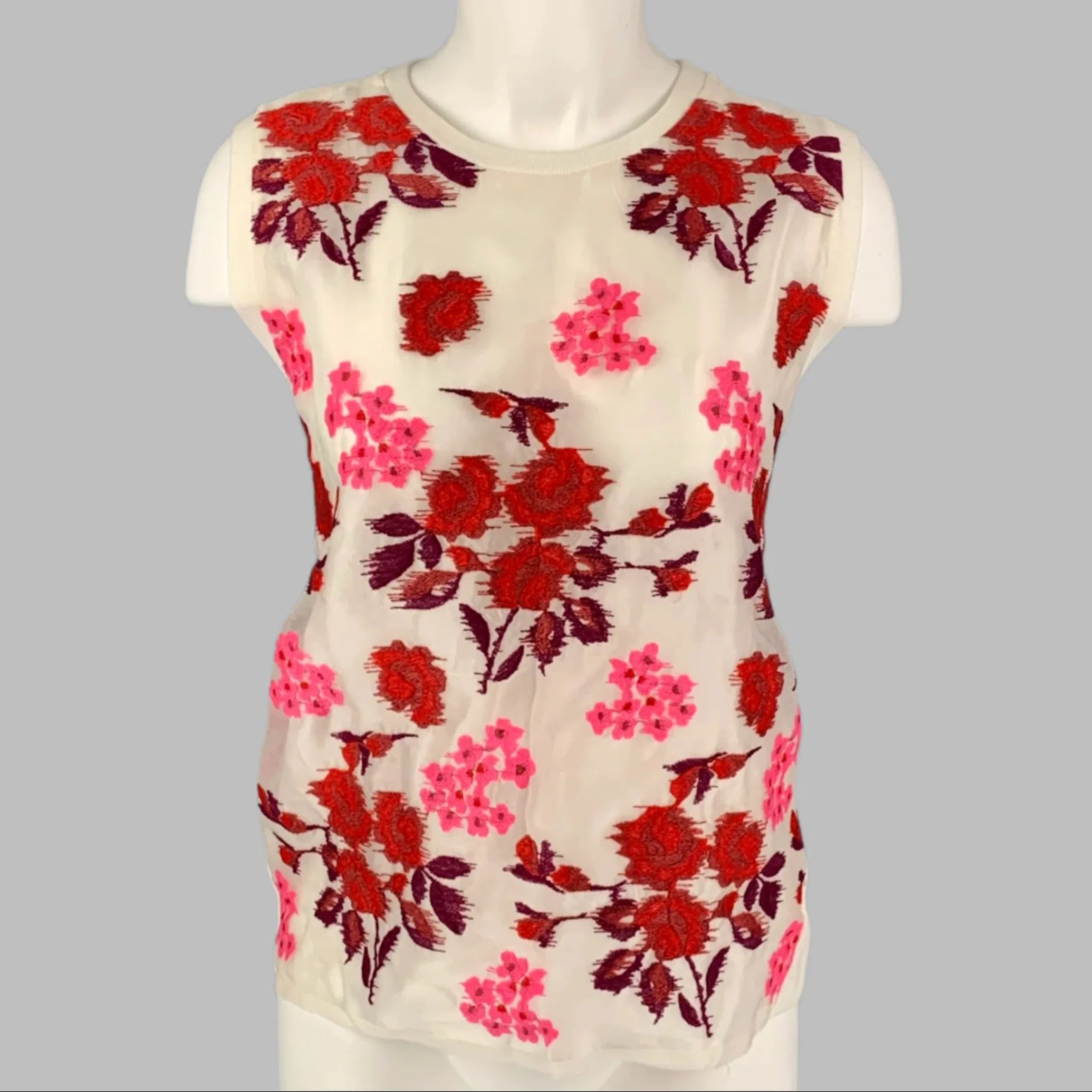 GIAMBATTISTA VALLI Size S White Burgundy Pink Cotton Silk Floral Dress Top