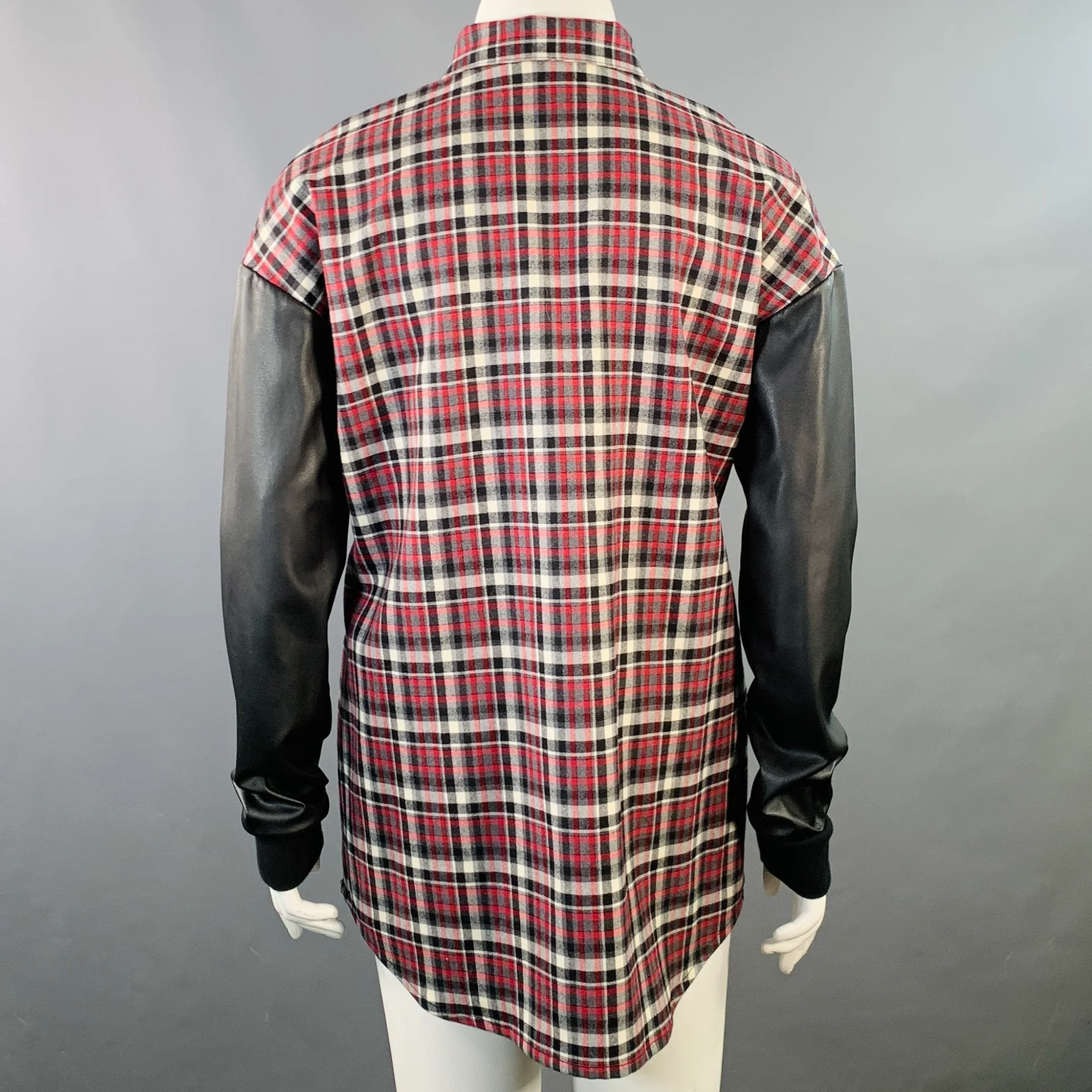 GIAMBATTISTA VALLI Size XL Black Red White Wool Blend Plaid Snaps Shirt - Image 4