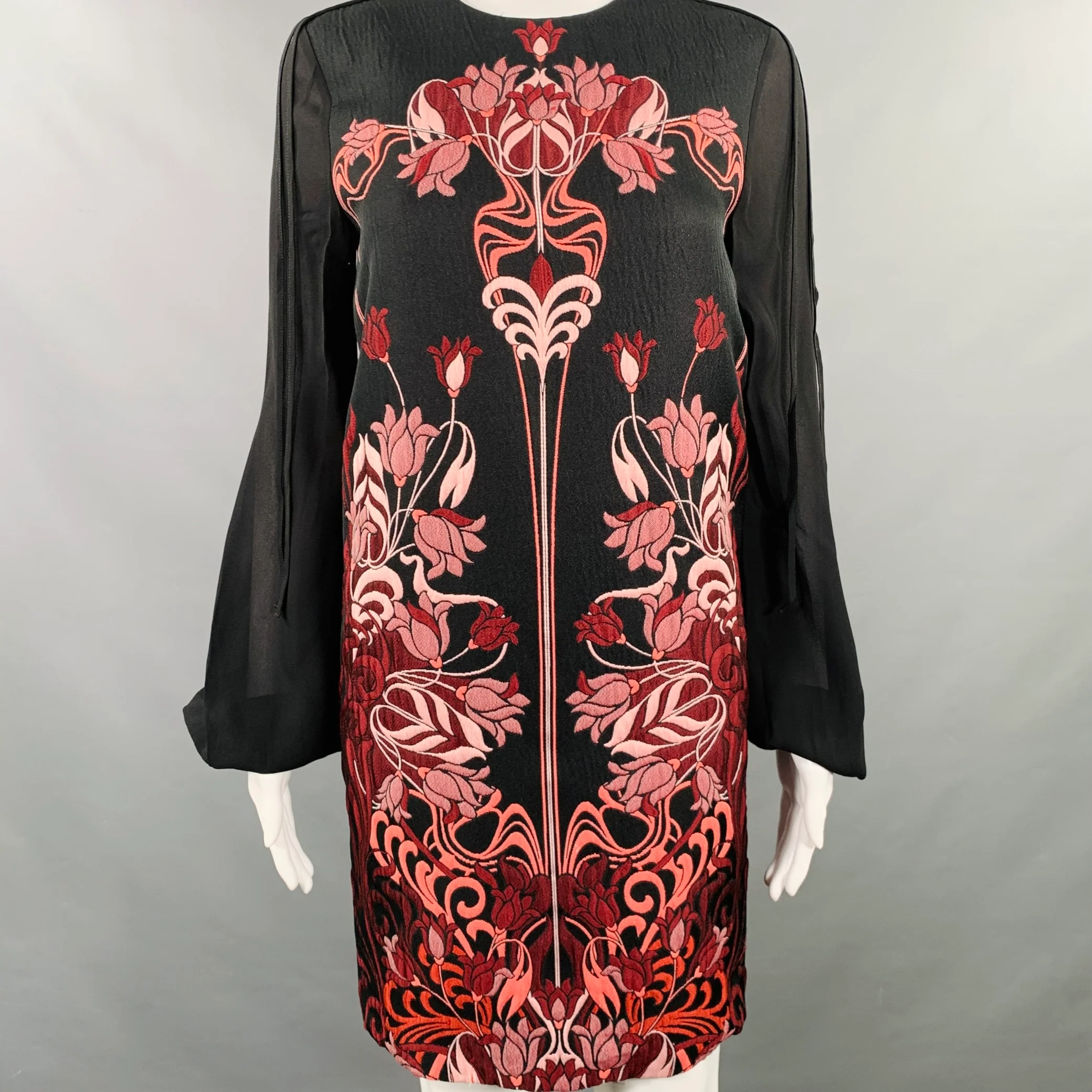 GIAMBATTISTA VALLI Size XS Black Burgundy Polyester Blend Floral Dress - Image 2