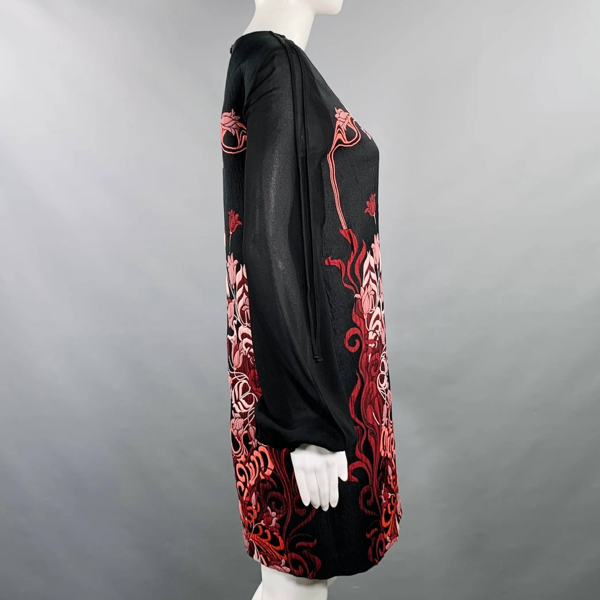 GIAMBATTISTA VALLI Size XS Black Burgundy Polyester Blend Floral Dress - Image 3