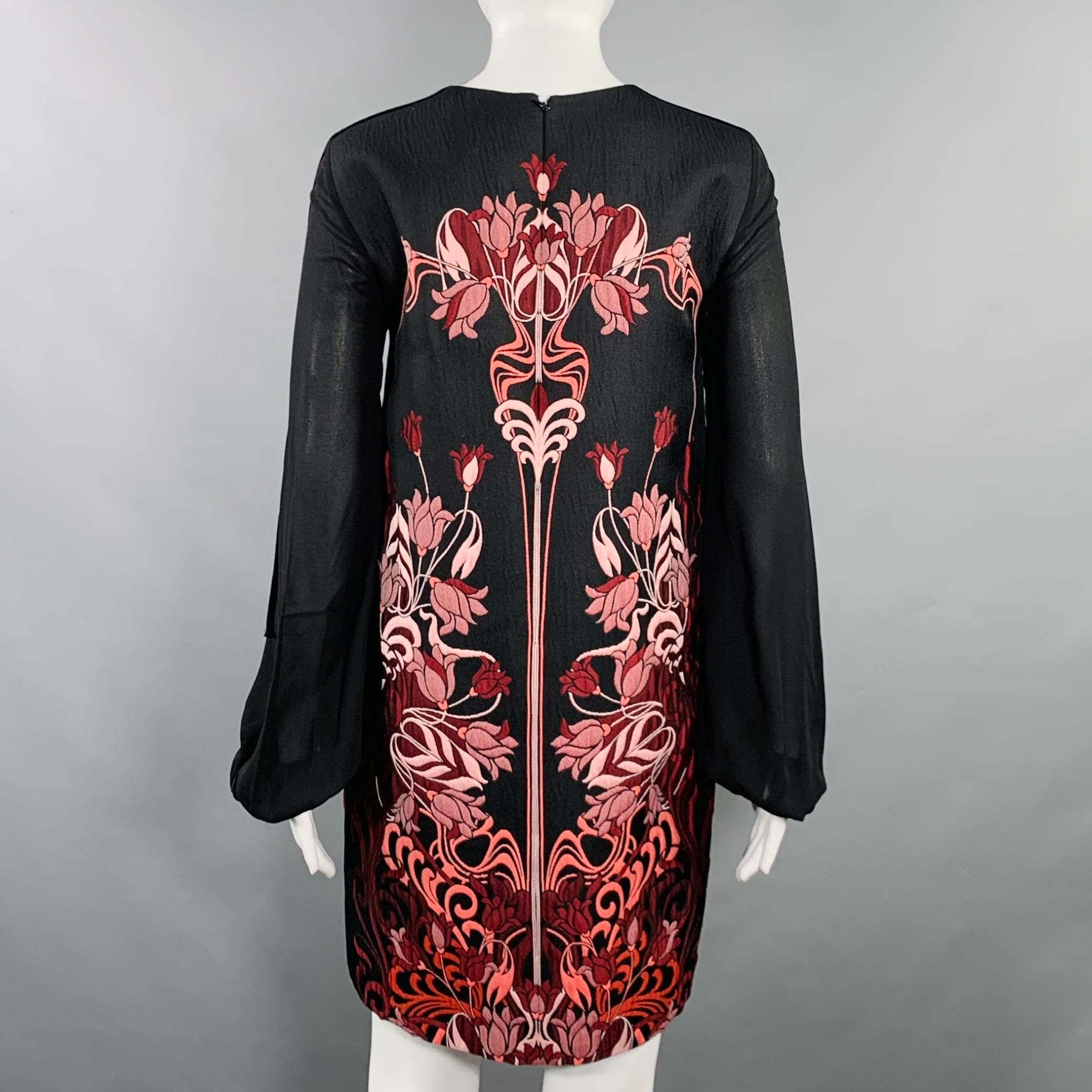 GIAMBATTISTA VALLI Size XS Black Burgundy Polyester Blend Floral Dress - Image 4