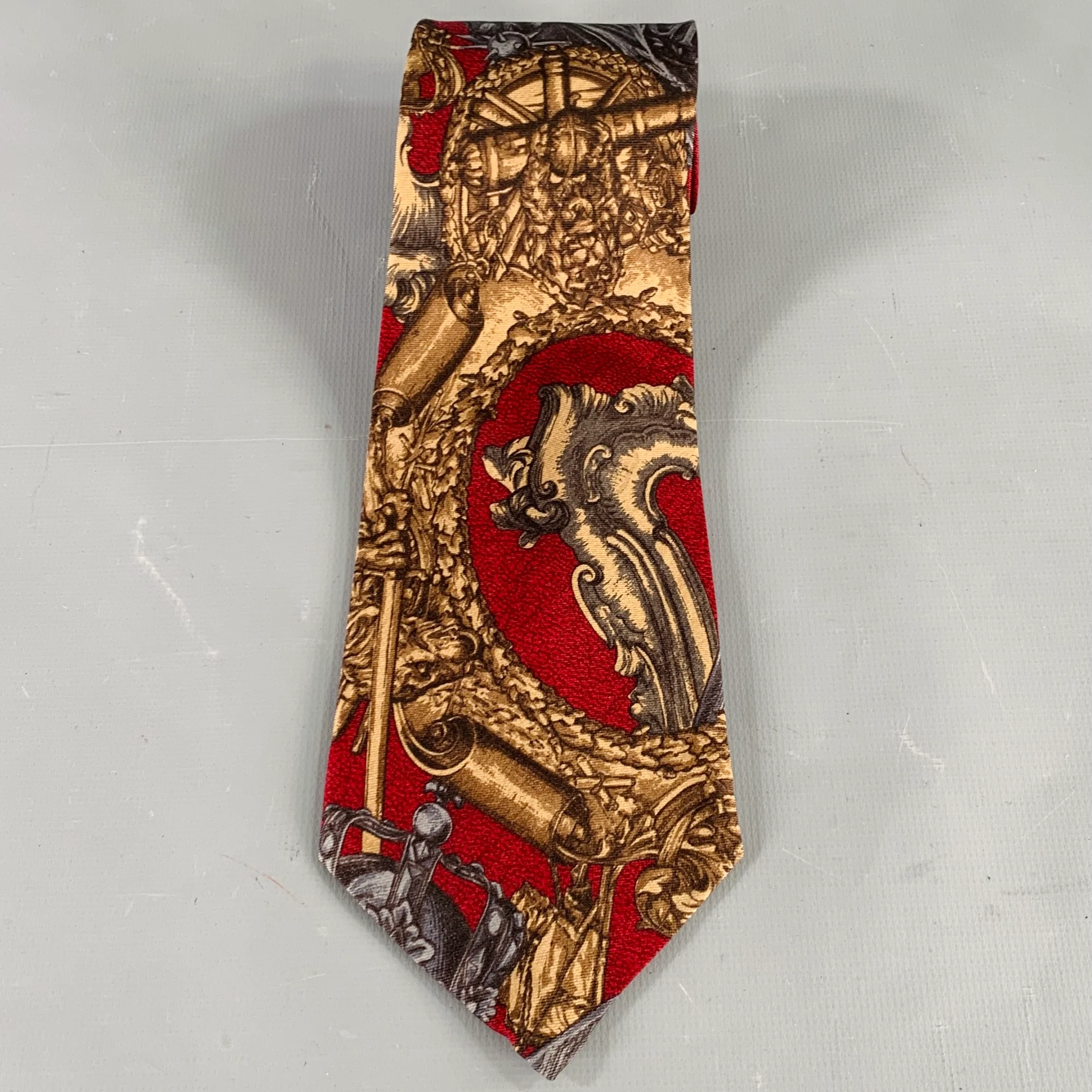 GIANFRANCO FERRE Burgundy Grey Brown Baroque Silk Tie - Image 2