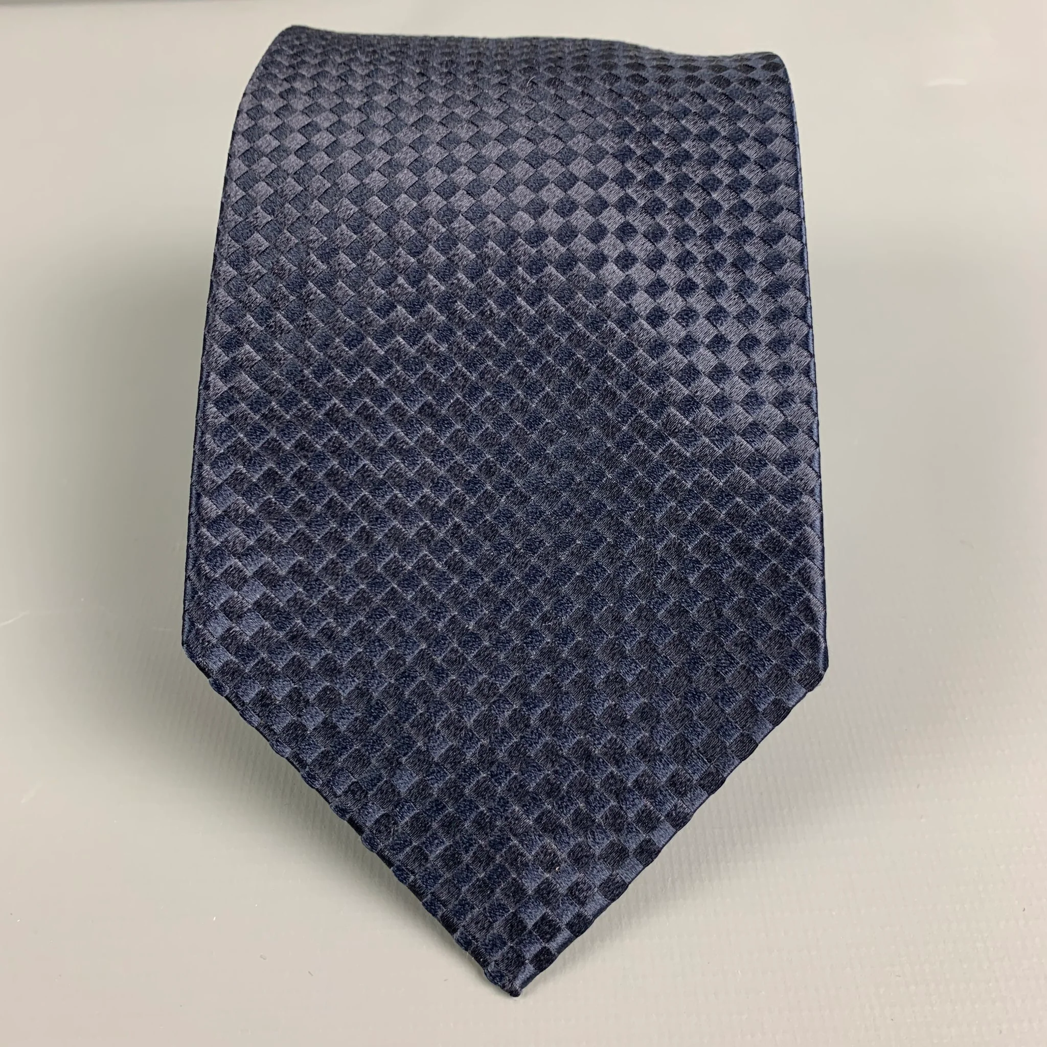 GIANFRANCO FERRE Navy Checkered Silk Jacquard Tie