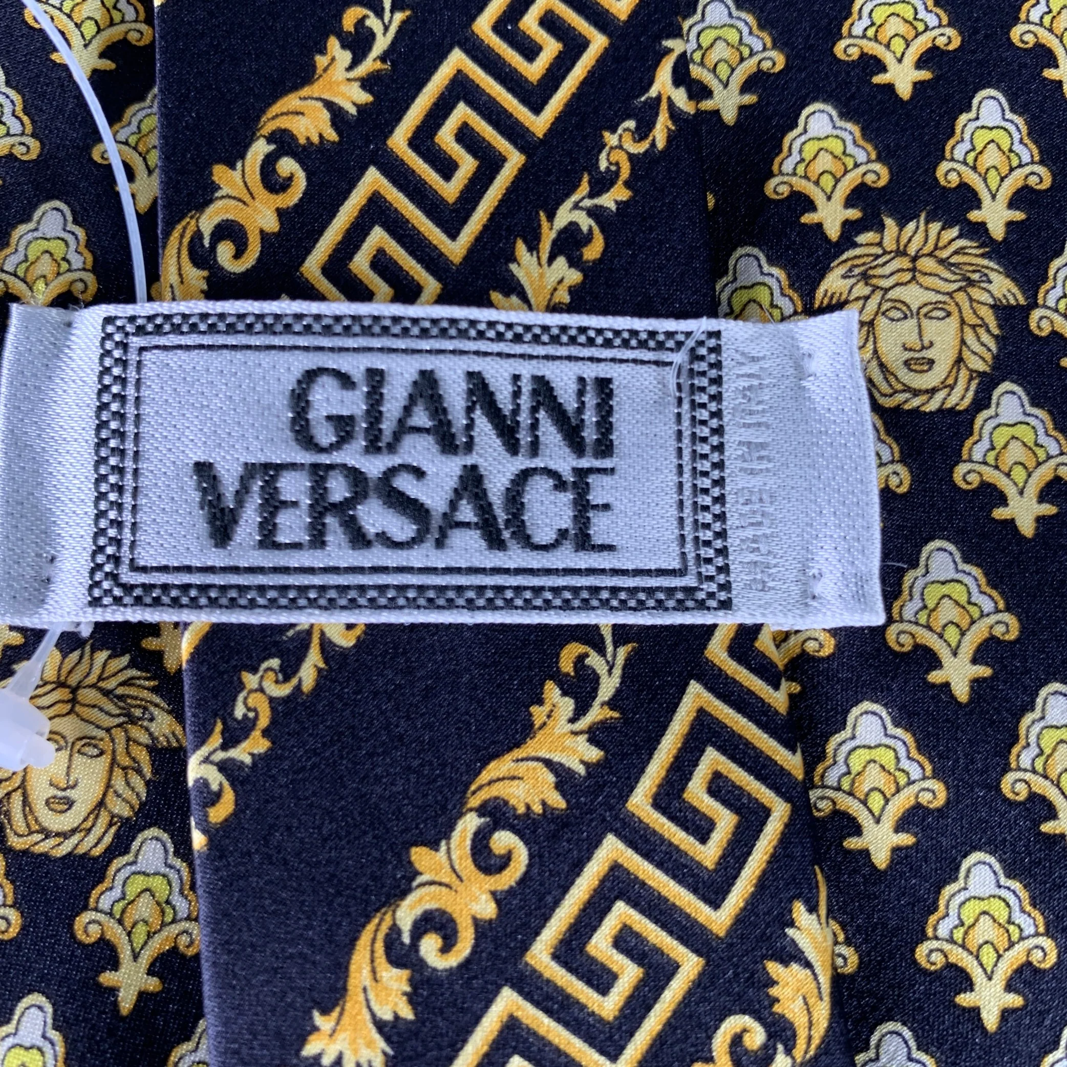 GIANNI VERSACE Black Gold Medusa Heads Silk Tie - Image 3