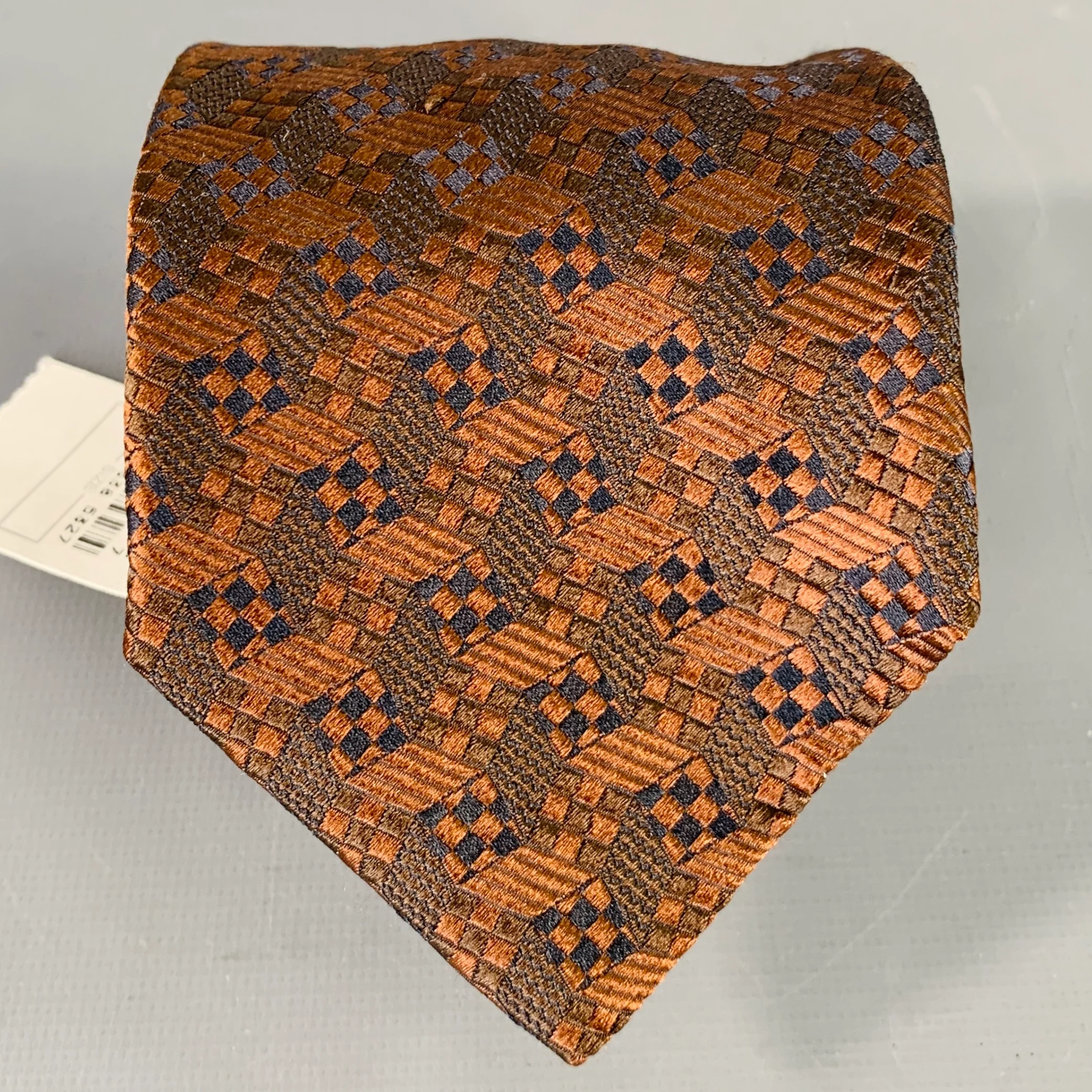 GIANNI VERSACE Brown Black Geometric Jacquard Silk Tie