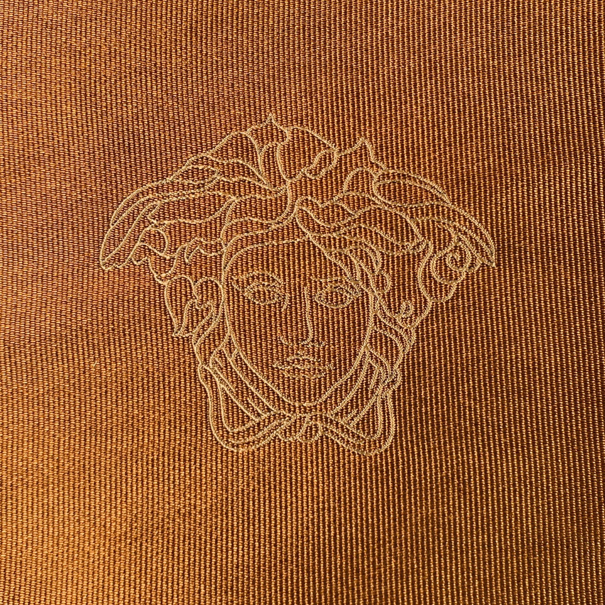 GIANNI VERSACE Brown Taupe Medusa Heads Silk Pocket Square - Image 2