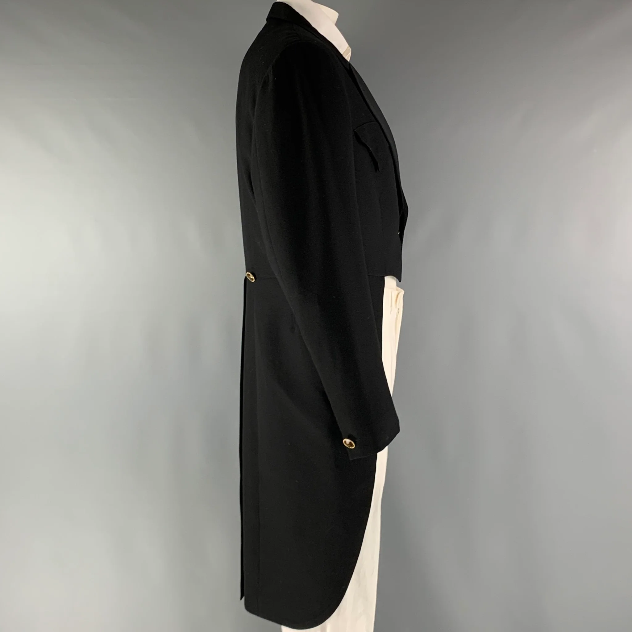 GIANNI VERSACE Chest Size 42 Black Wool Blend Tails Sport Coat - Image 3