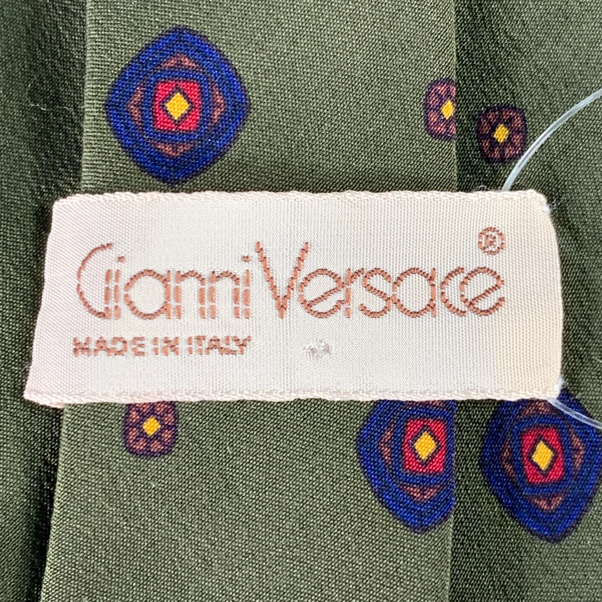 GIANNI VERSACE Green Navy Dots Silk Tie - Image 3