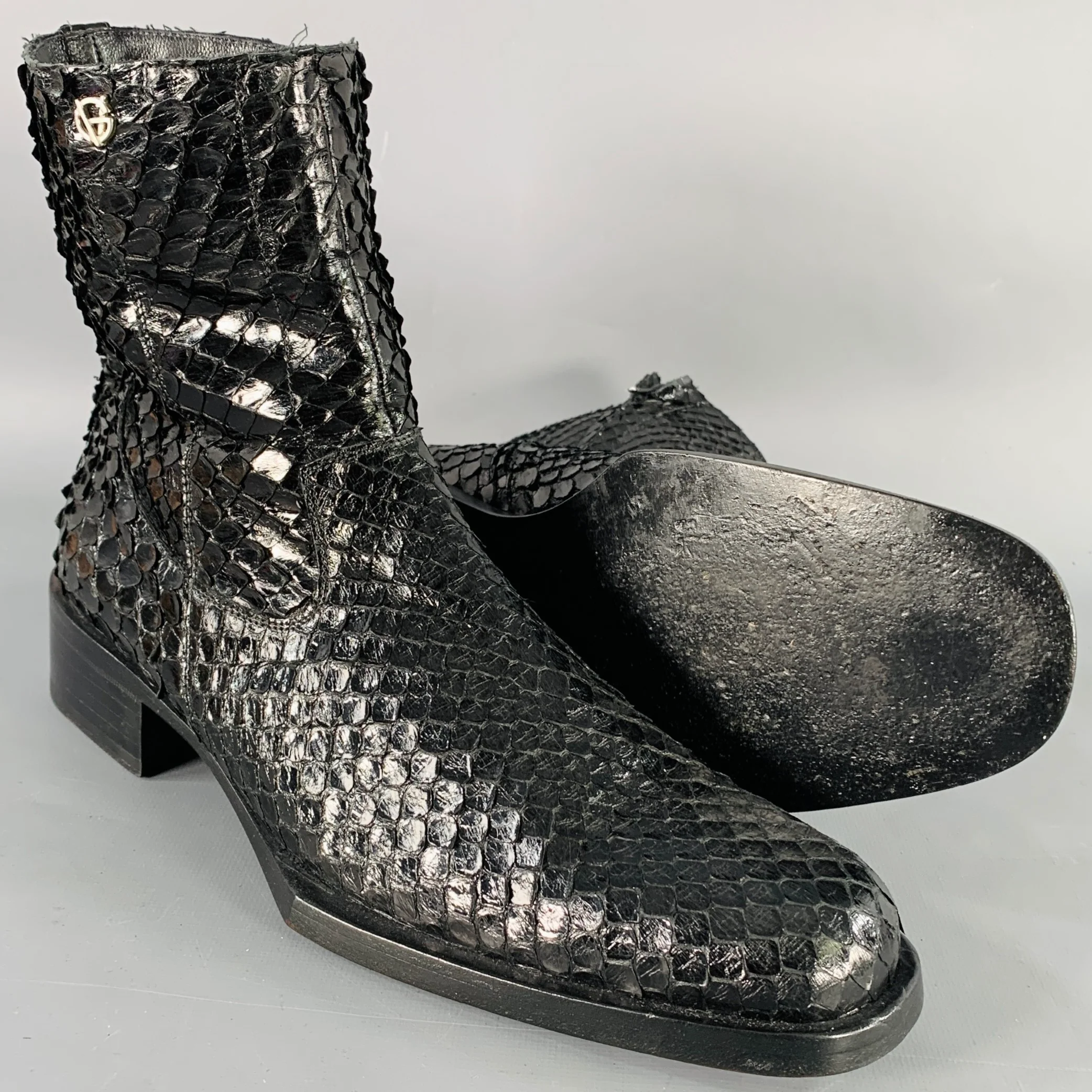 GIANNI VERSACE Size 8 Black Python Leather Side Zipper Ankle Boots - Image 5