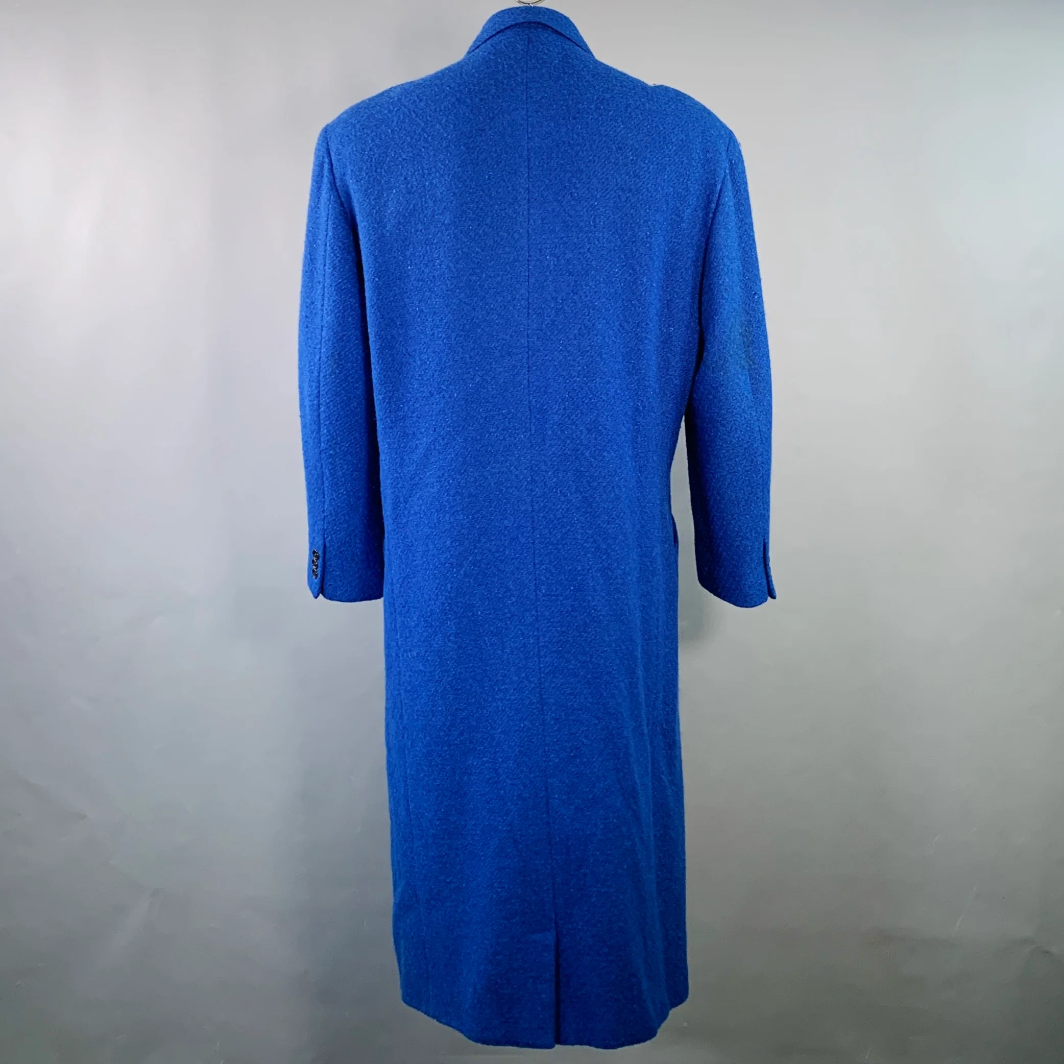 GIANNI VERSACE Size L Blue Cashmere Blend Notch Lapel Single Button Trenchcoat - Image 4