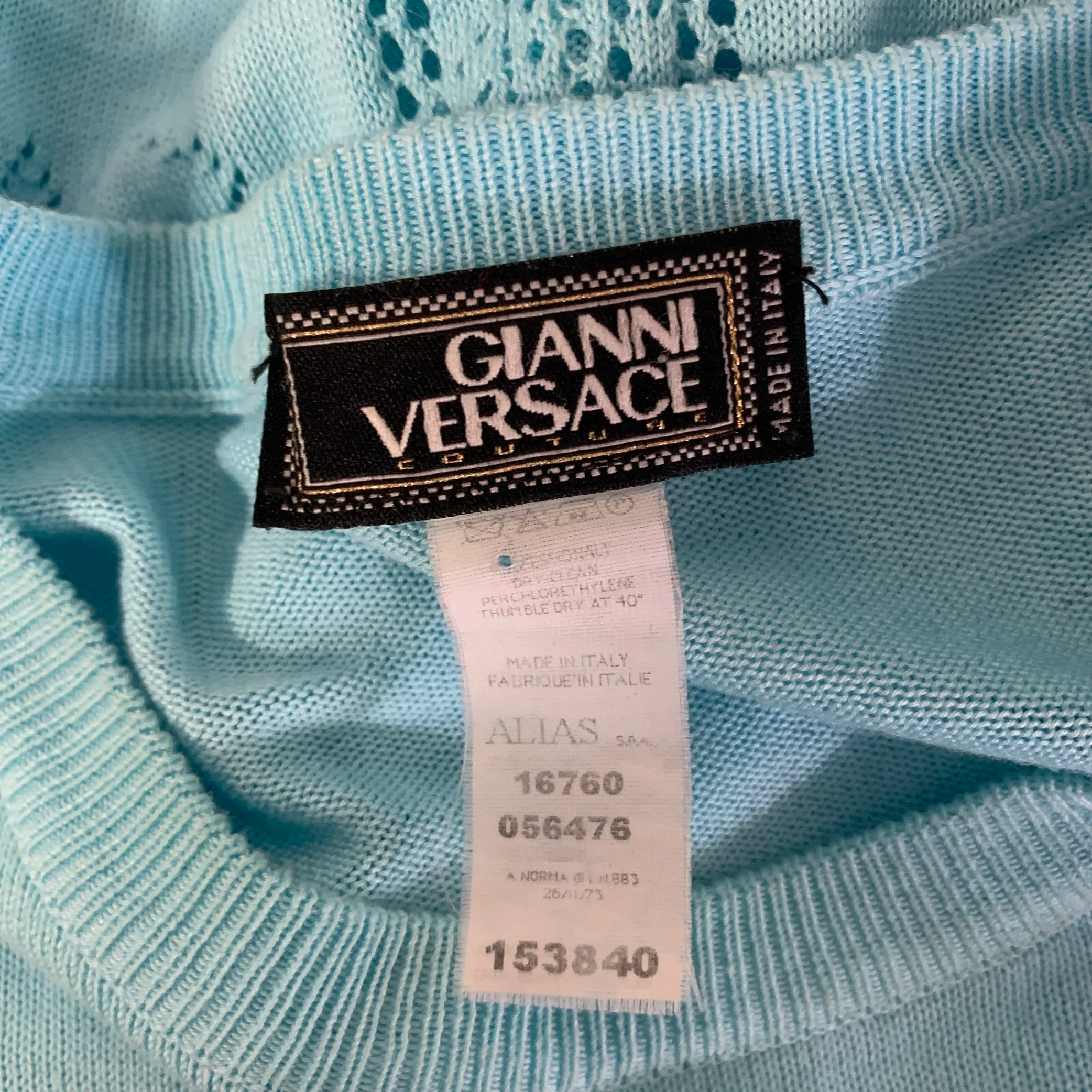 GIANNI VERSACE Size L Light Blue Knitted Cotton Crew-Neck Pullover - Image 6
