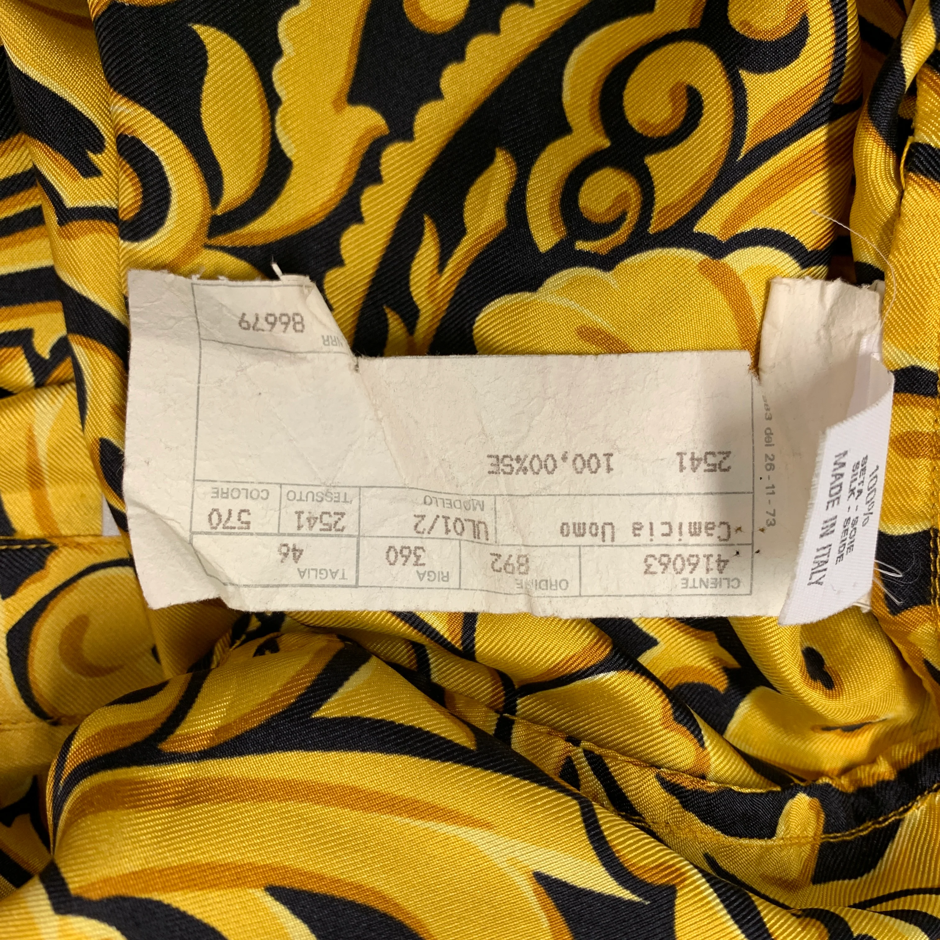 GIANNI VERSACE Size XS Gold Black Print Silk Hidden Placket Long Sleeve Shirt - Image 6