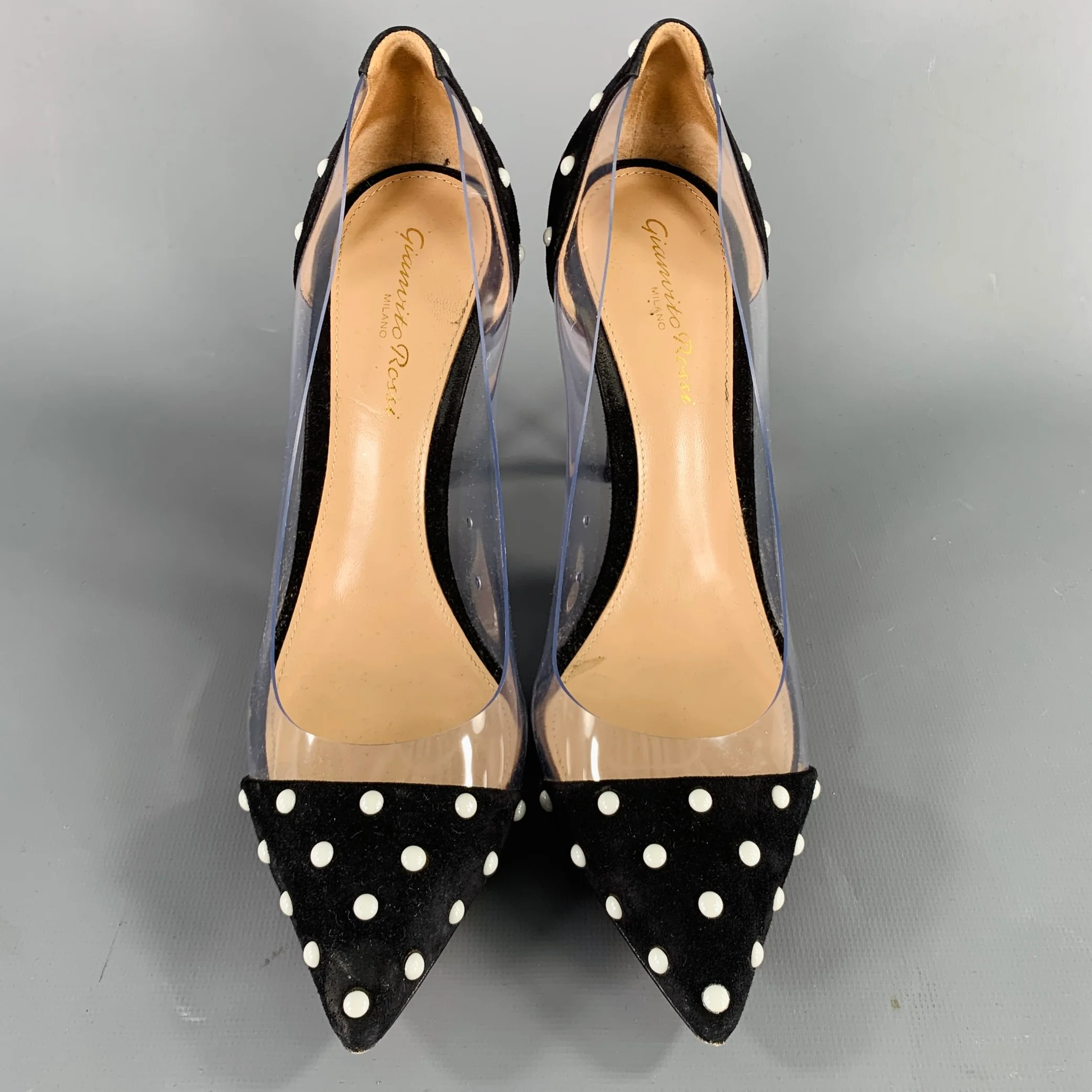 GIANVITO ROSSI Size 7 Black White Dots Stiletto Heels Pumps - Image 4