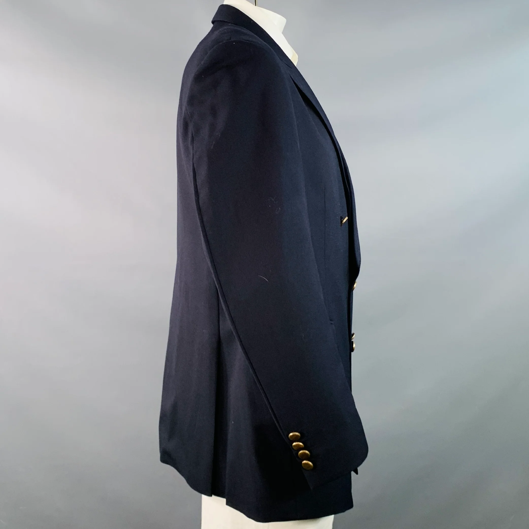 GIEVES & HAWKES Size 46 Regular Navy Twill Wool Double Breasted Sport Coat - Image 3