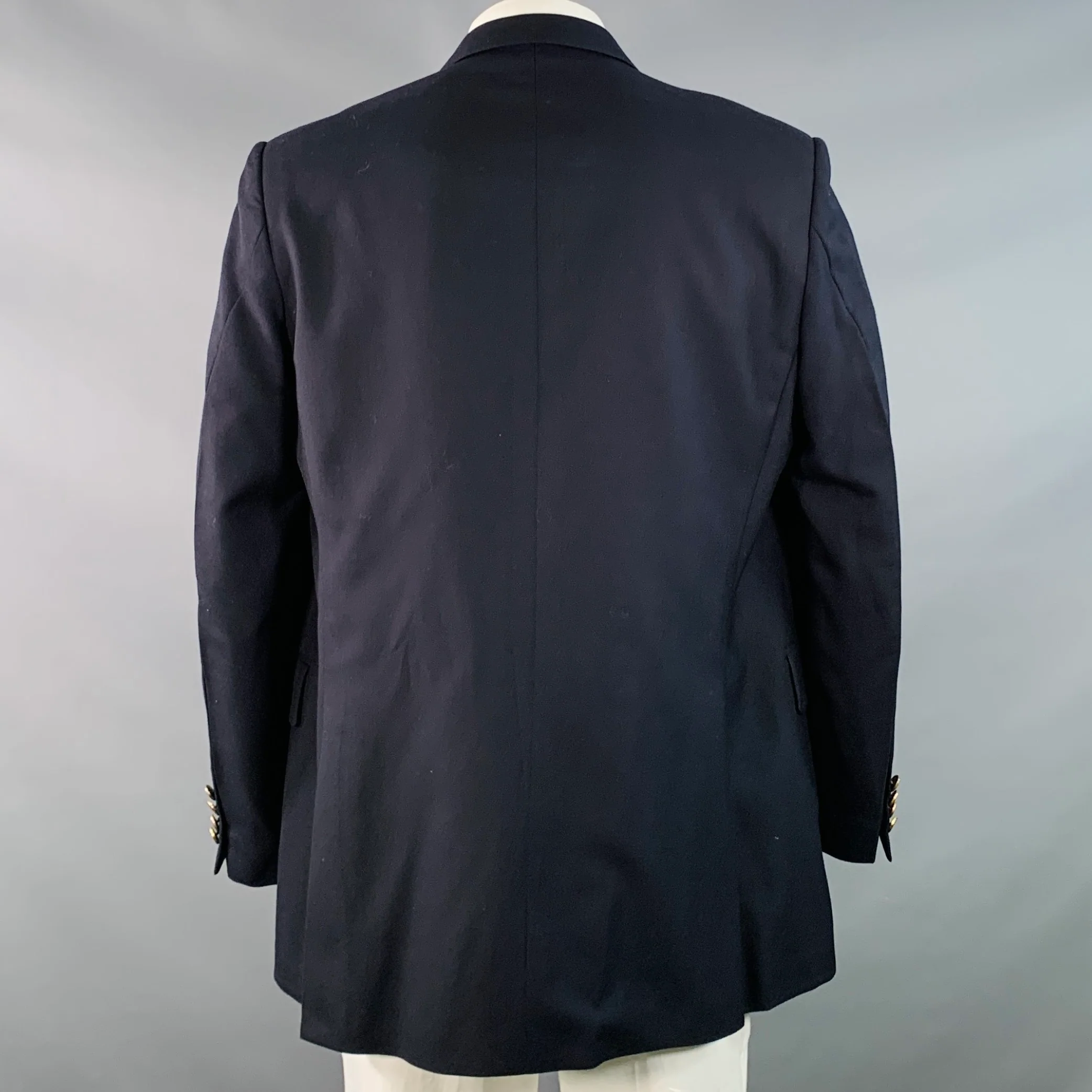 GIEVES & HAWKES Size 46 Regular Navy Twill Wool Double Breasted Sport Coat - Image 4