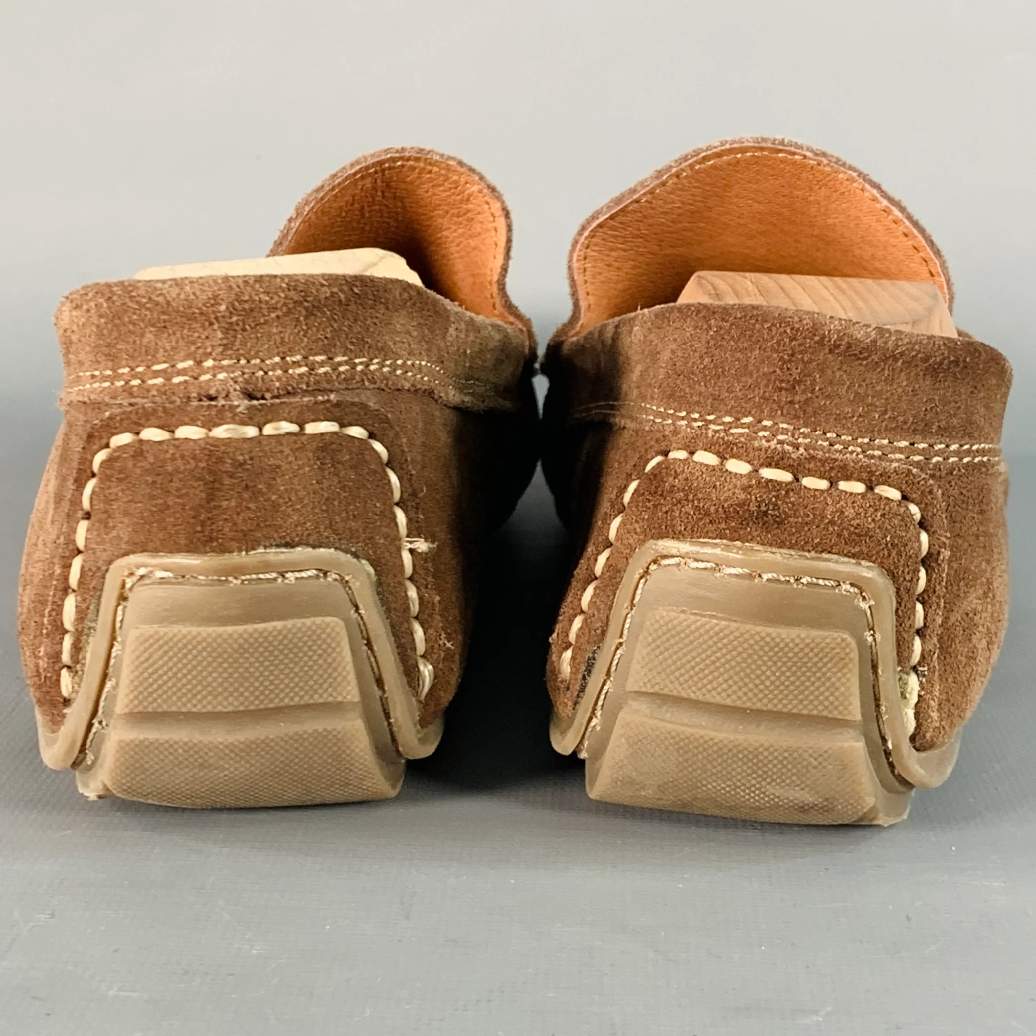 GINO ROSSI Size 10 Brown Contrast Stitch Suede Moccasin Loafers - Image 3