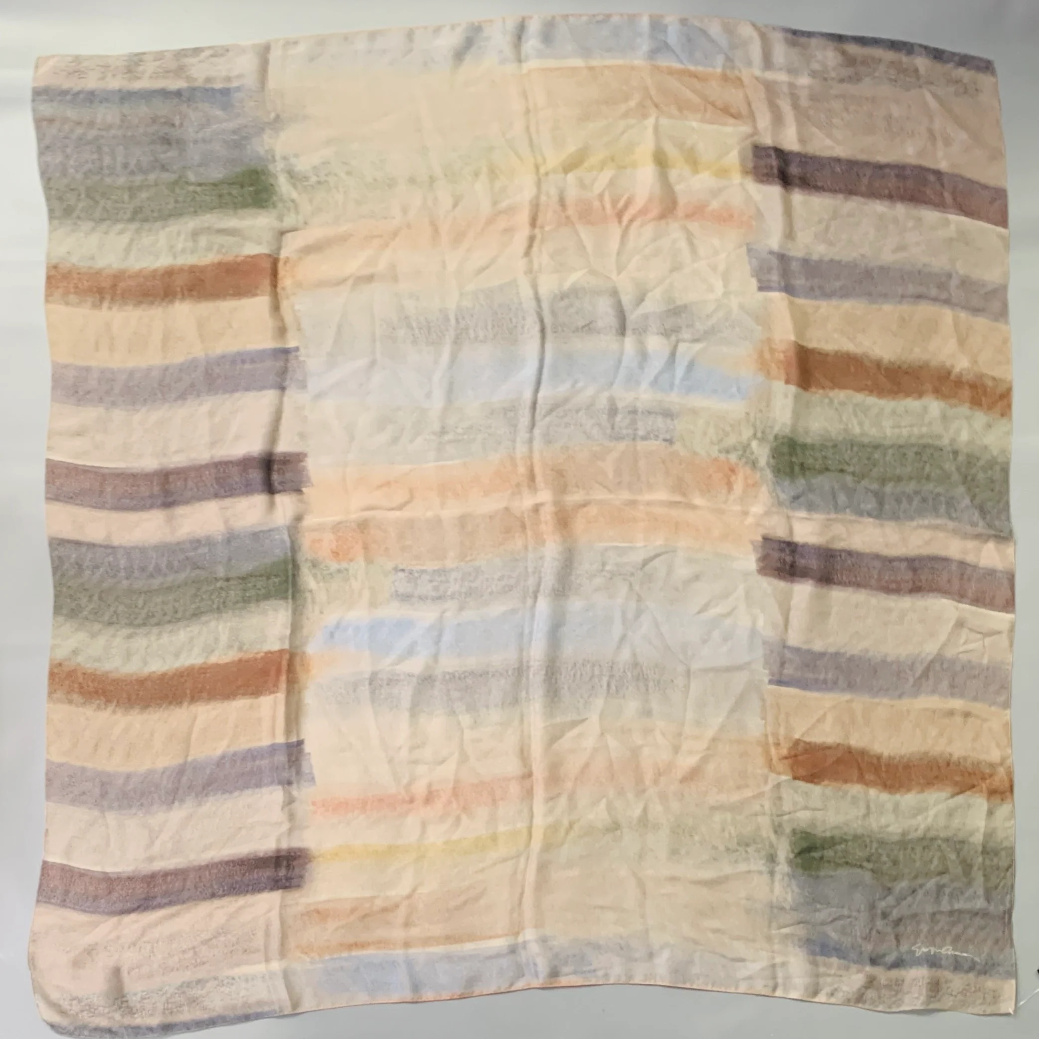 GIORGIO ARMANI Brown Green Ombre Watercolor Silk Scarf Shawl