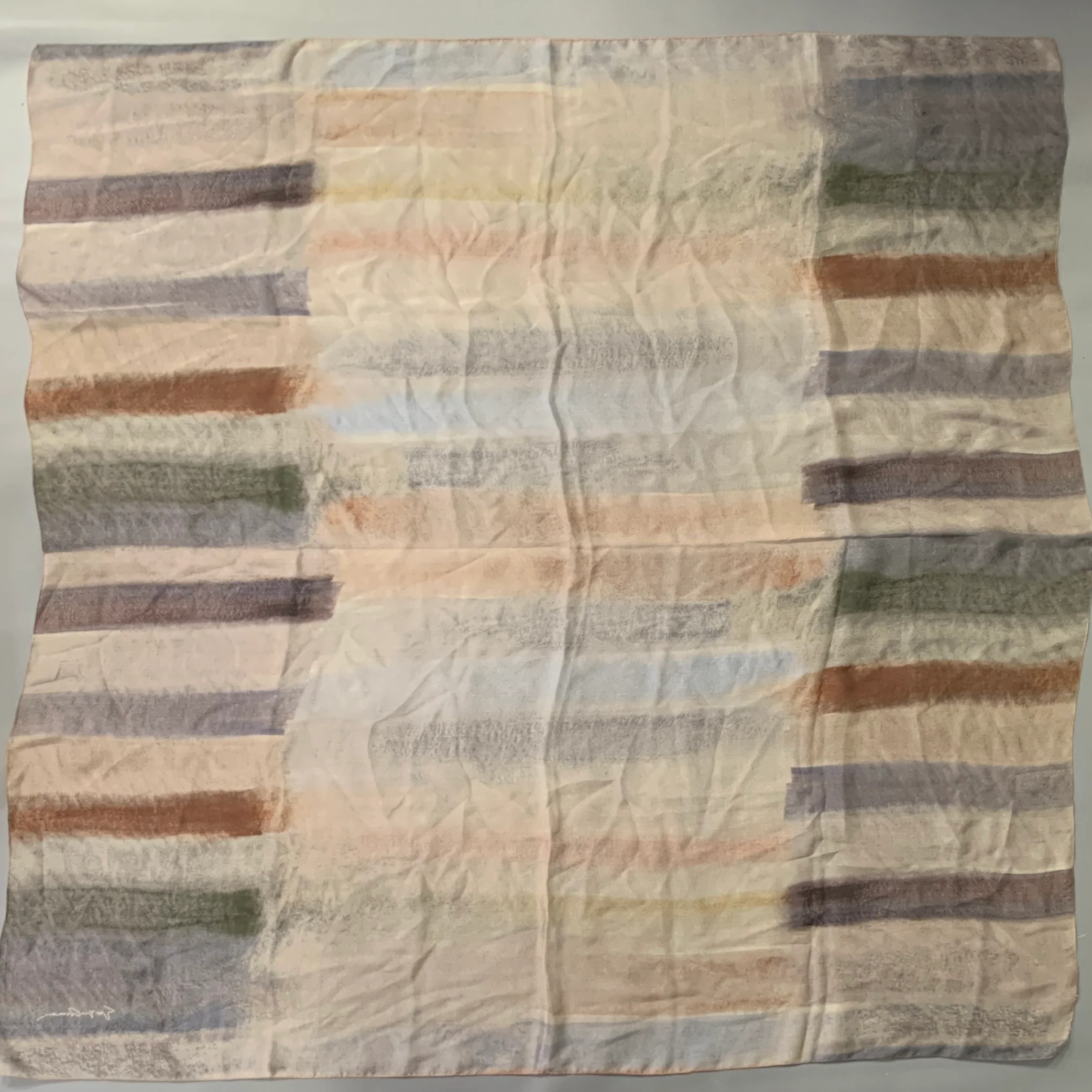 GIORGIO ARMANI Brown Green Ombre Watercolor Silk Scarf Shawl - Image 3