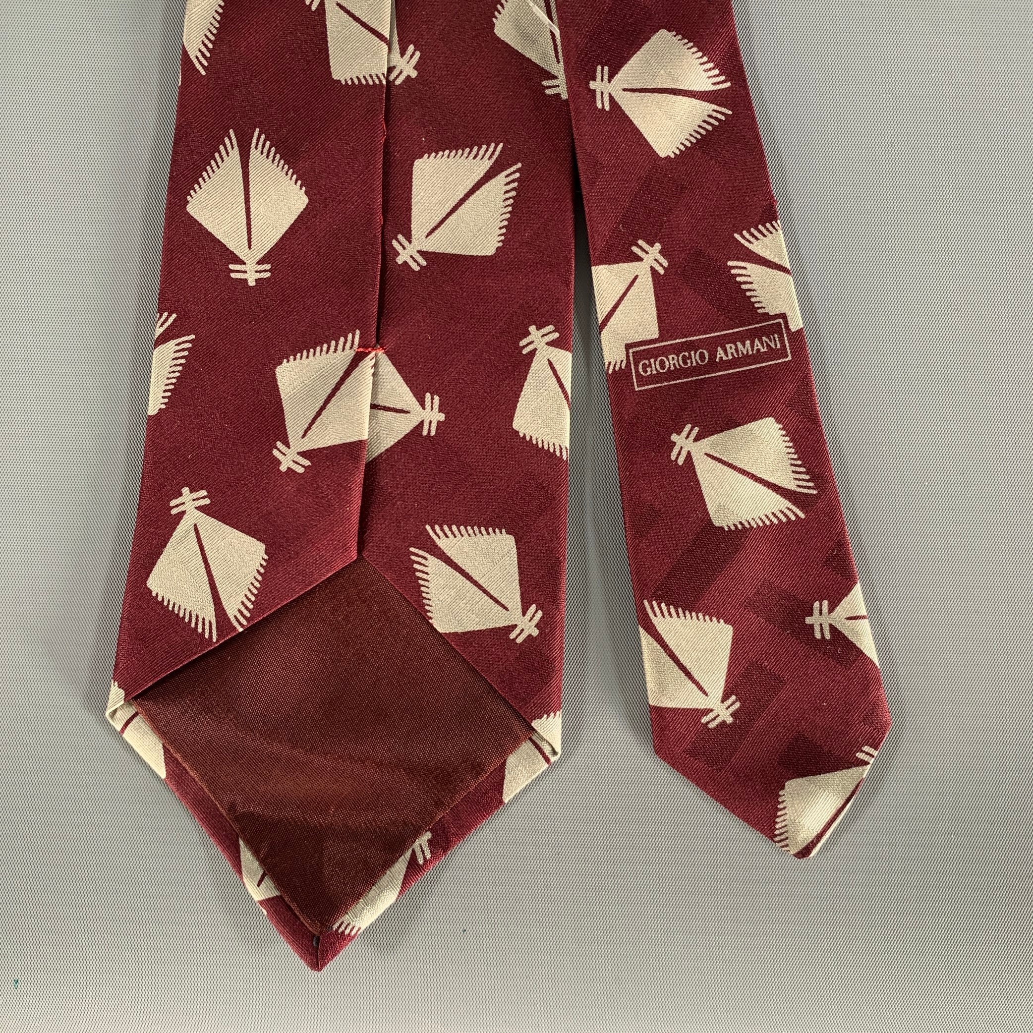 GIORGIO ARMANI Burgundy Grey Graphic Silk Tie - Image 2
