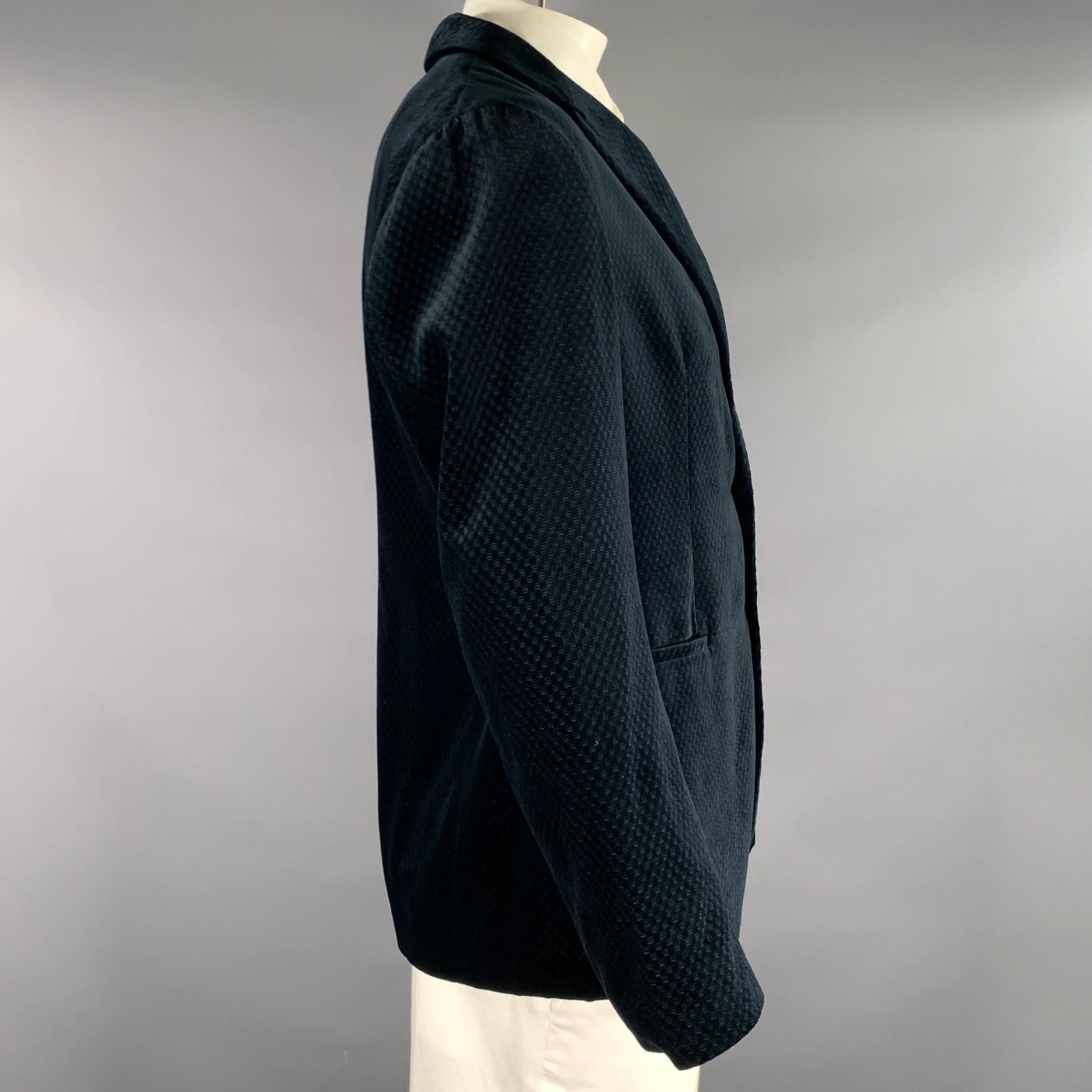 GIORGIO ARMANI Chest Size 44 Blue Turqoise Velvet Polyester Sport Coat - Image 3
