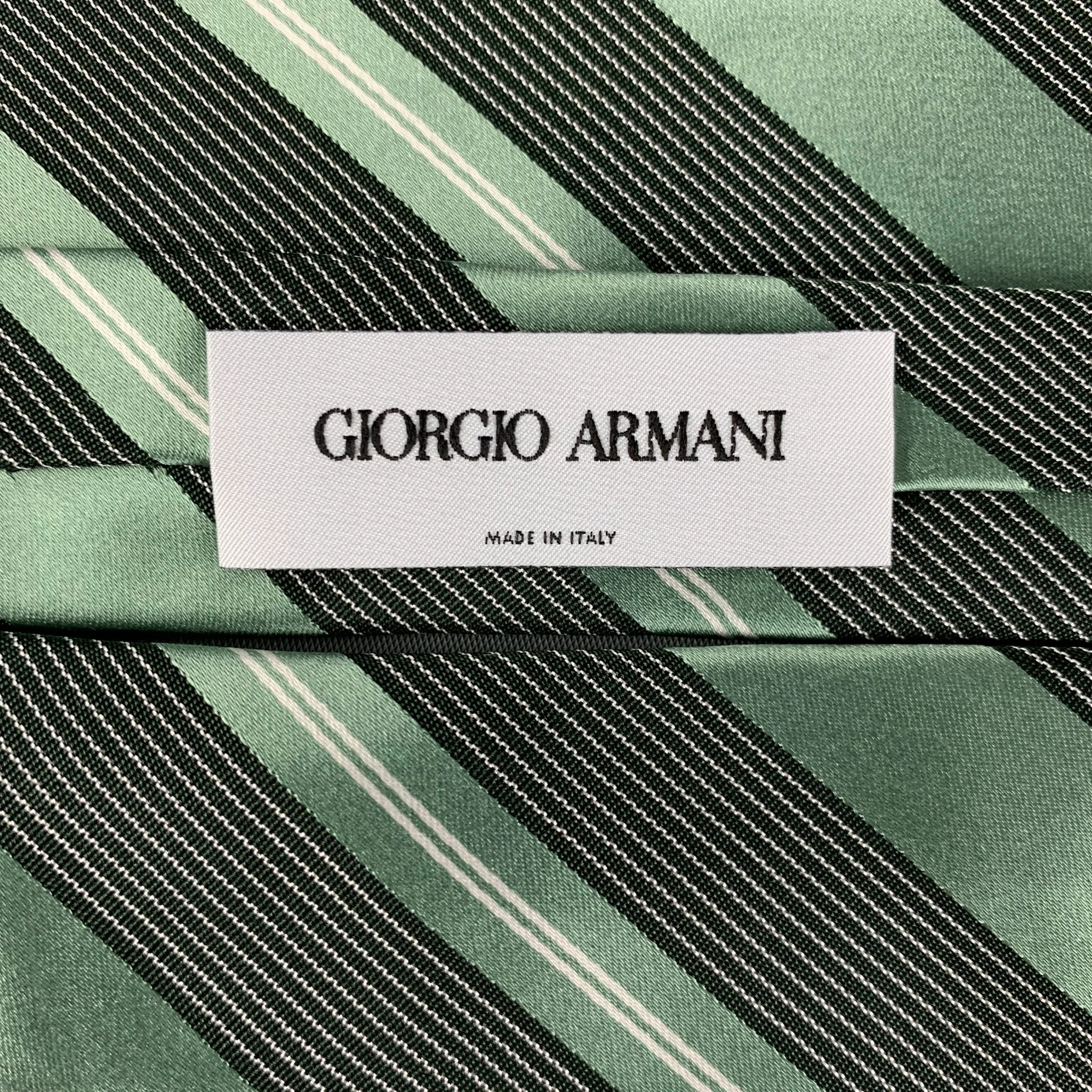 GIORGIO ARMANI Green & Black Diagonal Stripe Silk Tie - Image 4