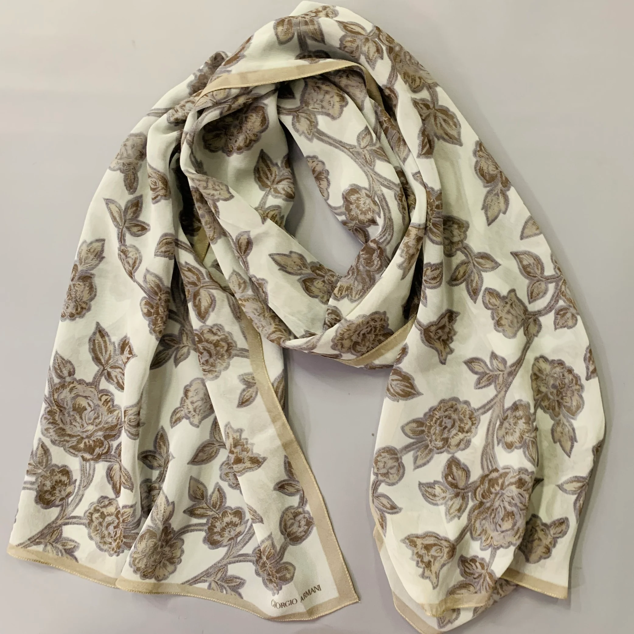 GIORGIO ARMANI Grey Blue Floral Silk Scarf Shawl