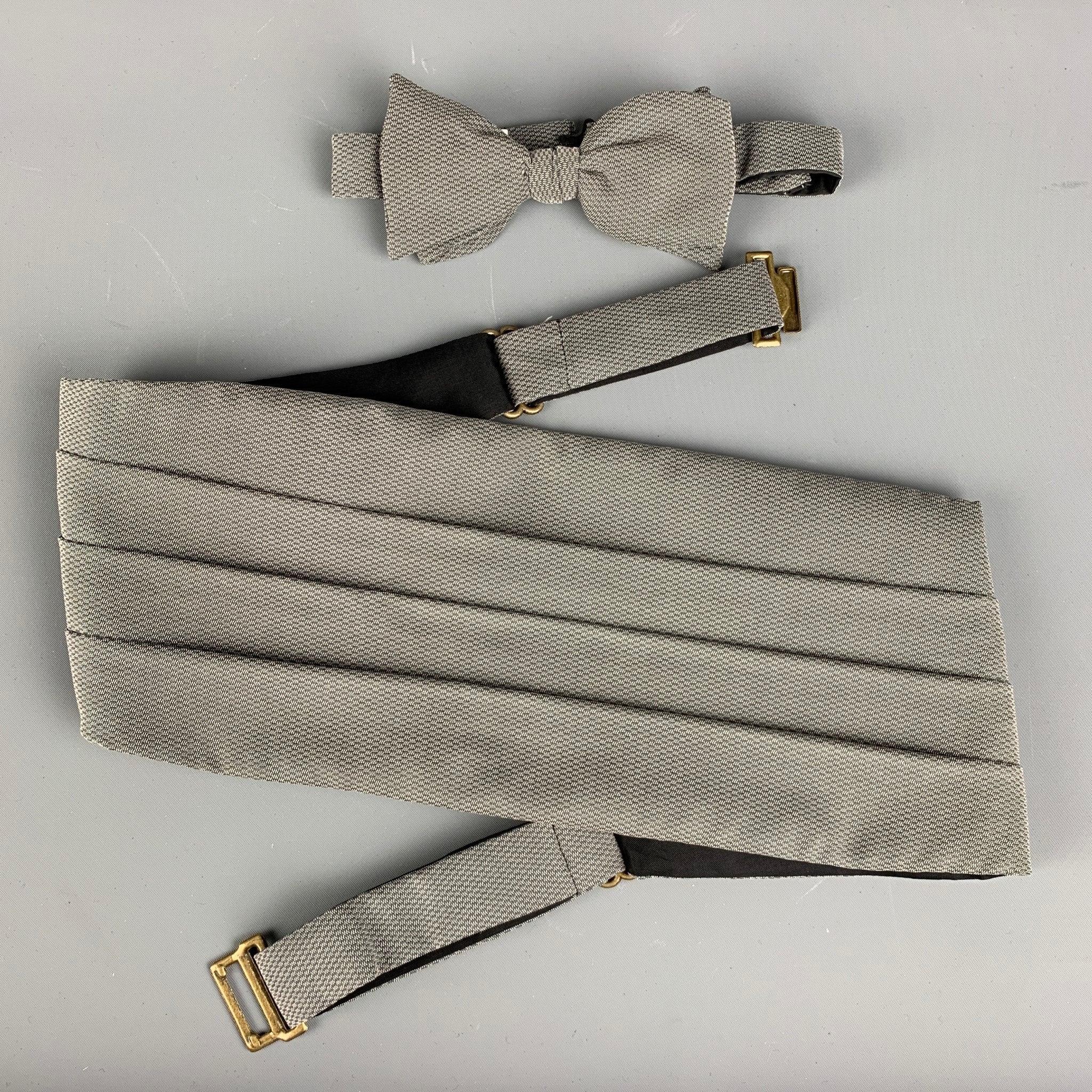 GIORGIO ARMANI Grey Blue Nailhead Silk Cummerbund Bow Tie Set