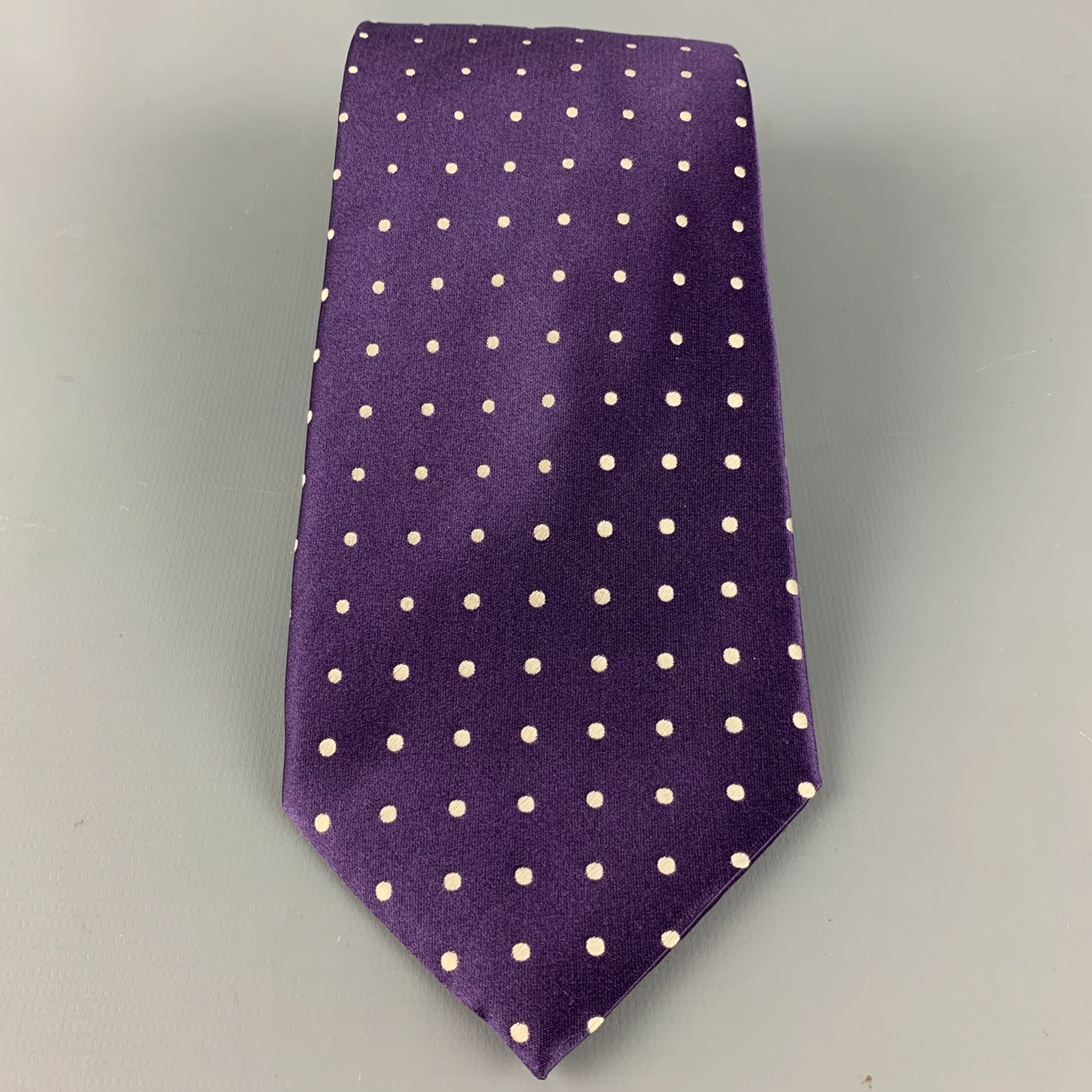 GIORGIO ARMANI Purple White Dots Silk Satin Tie - Image 2