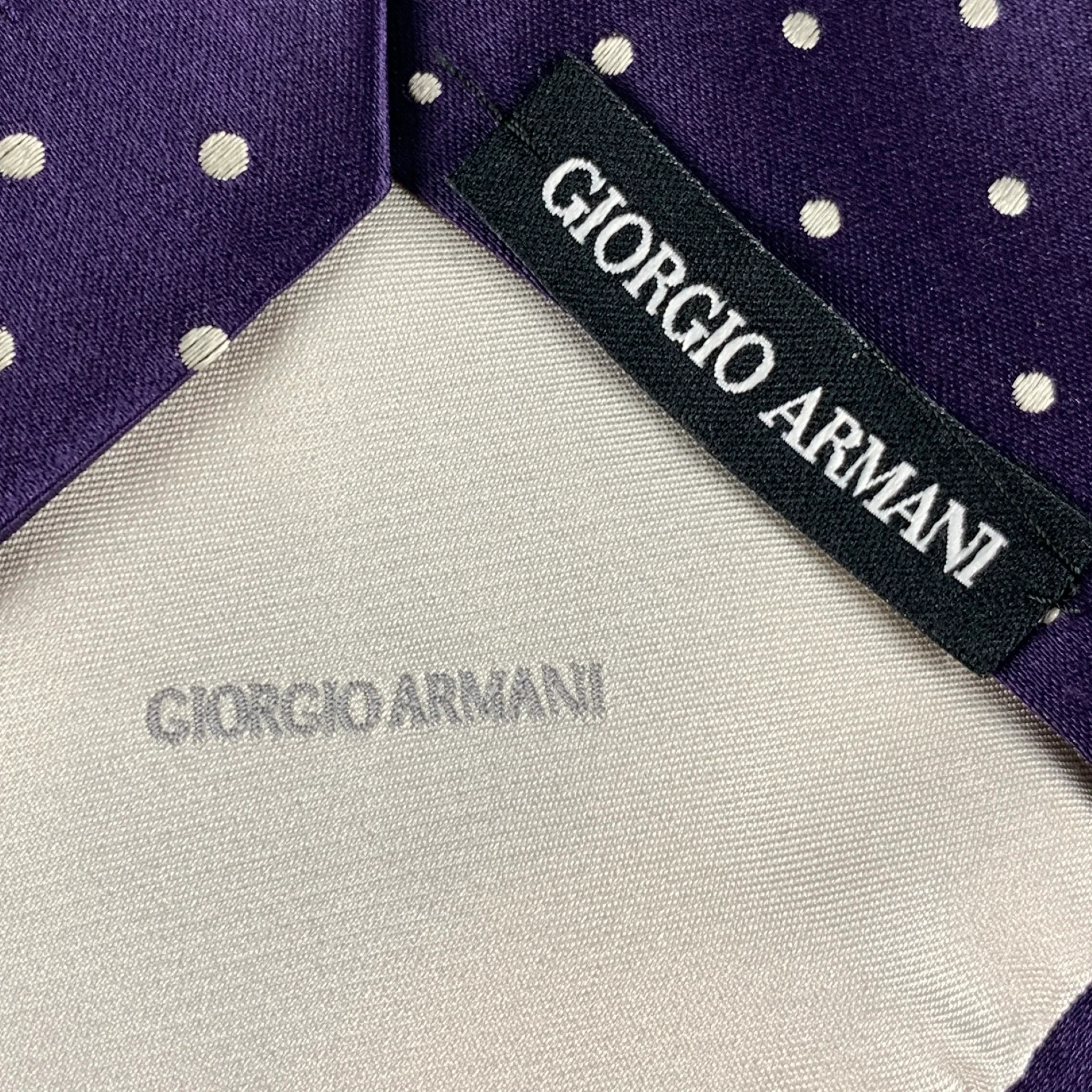 GIORGIO ARMANI Purple White Dots Silk Satin Tie - Image 4
