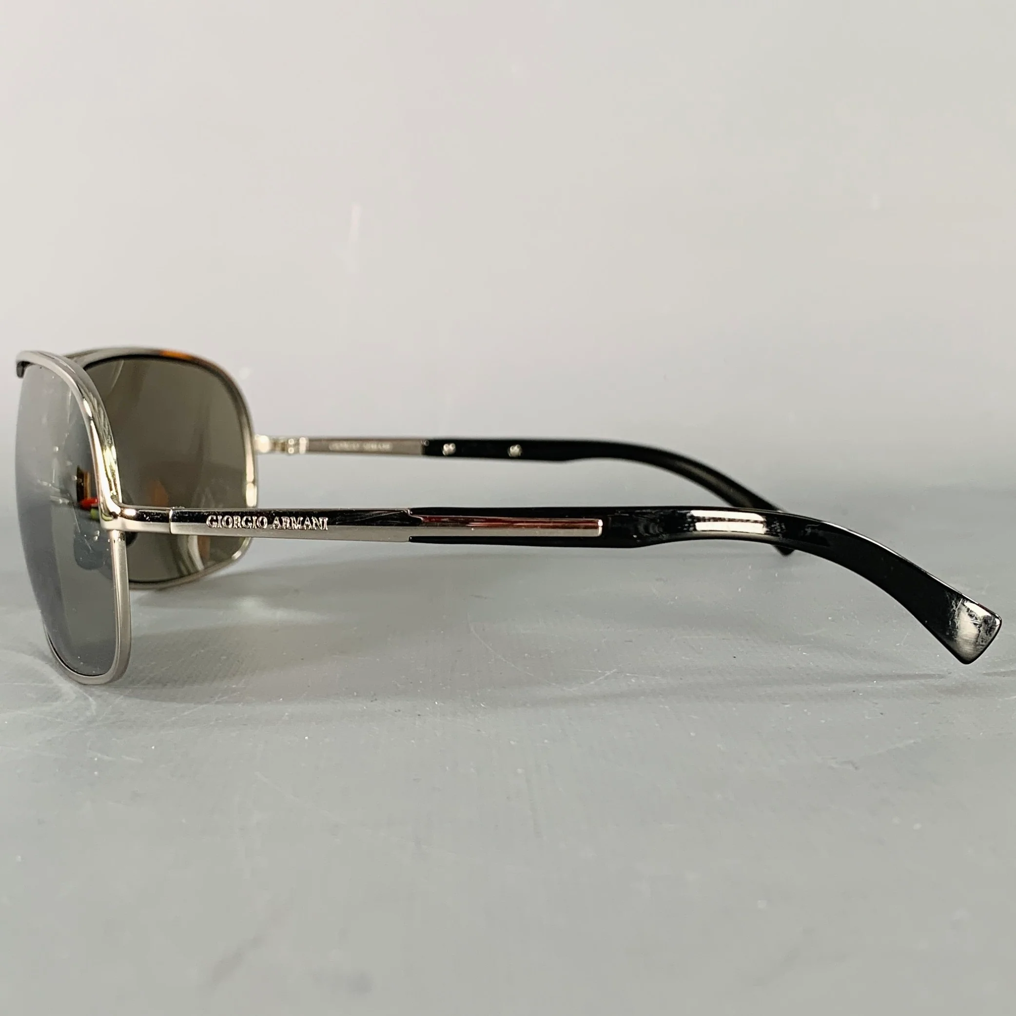 GIORGIO ARMANI Silver Black Metal Shield Mirrored Sunglasses - Image 4