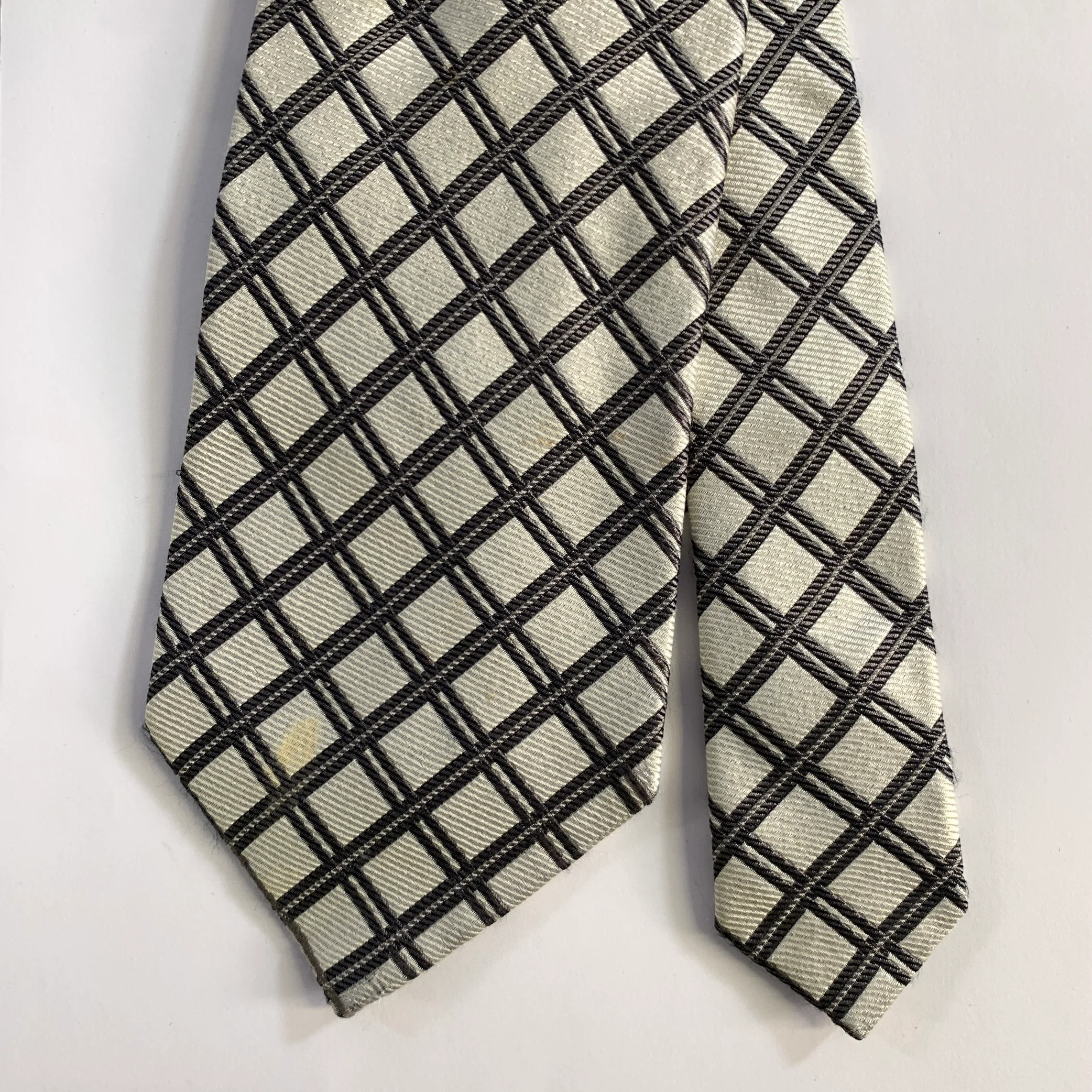 GIORGIO ARMANI Silver Grey Plaid Silk Tie