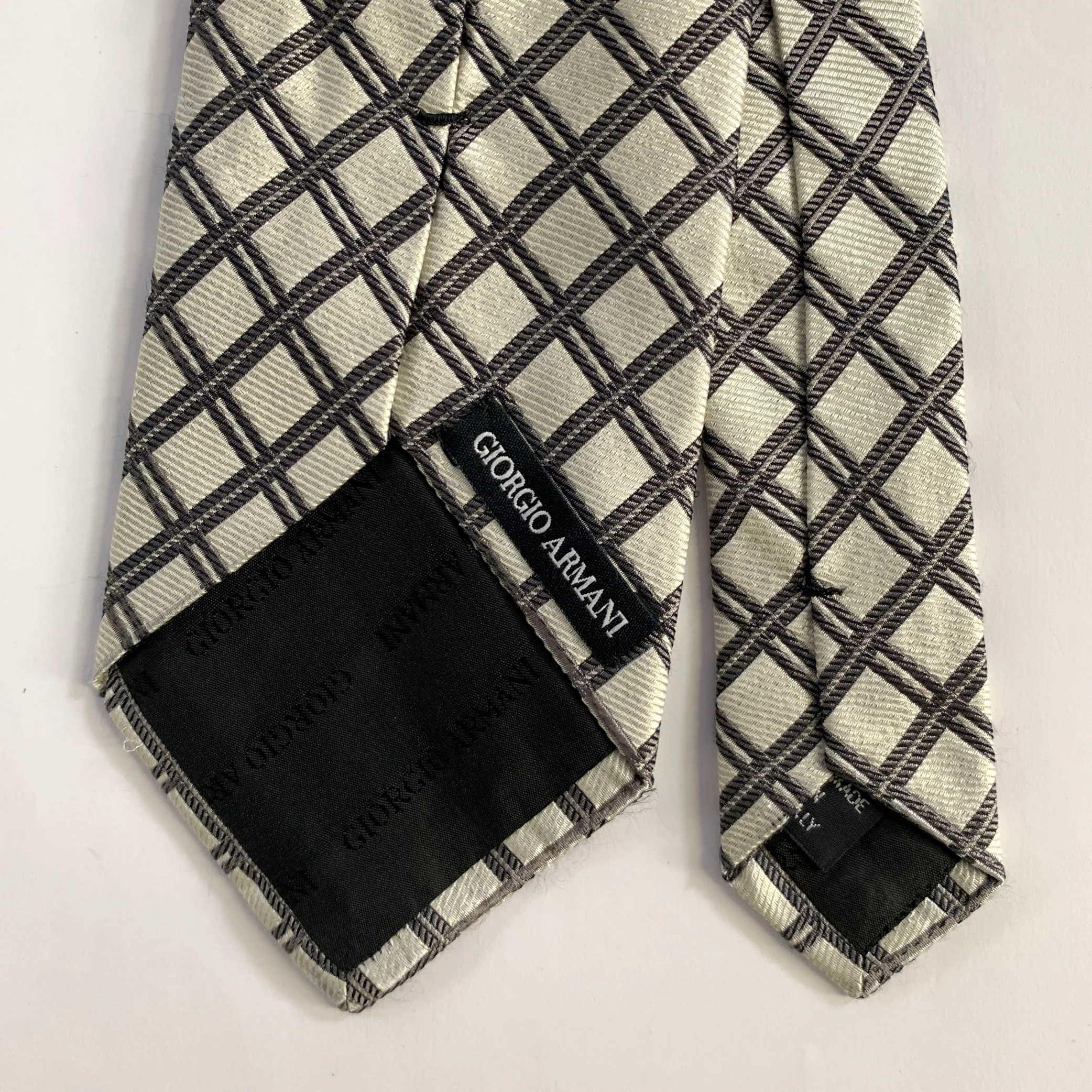 GIORGIO ARMANI Silver Grey Plaid Silk Tie - Image 2