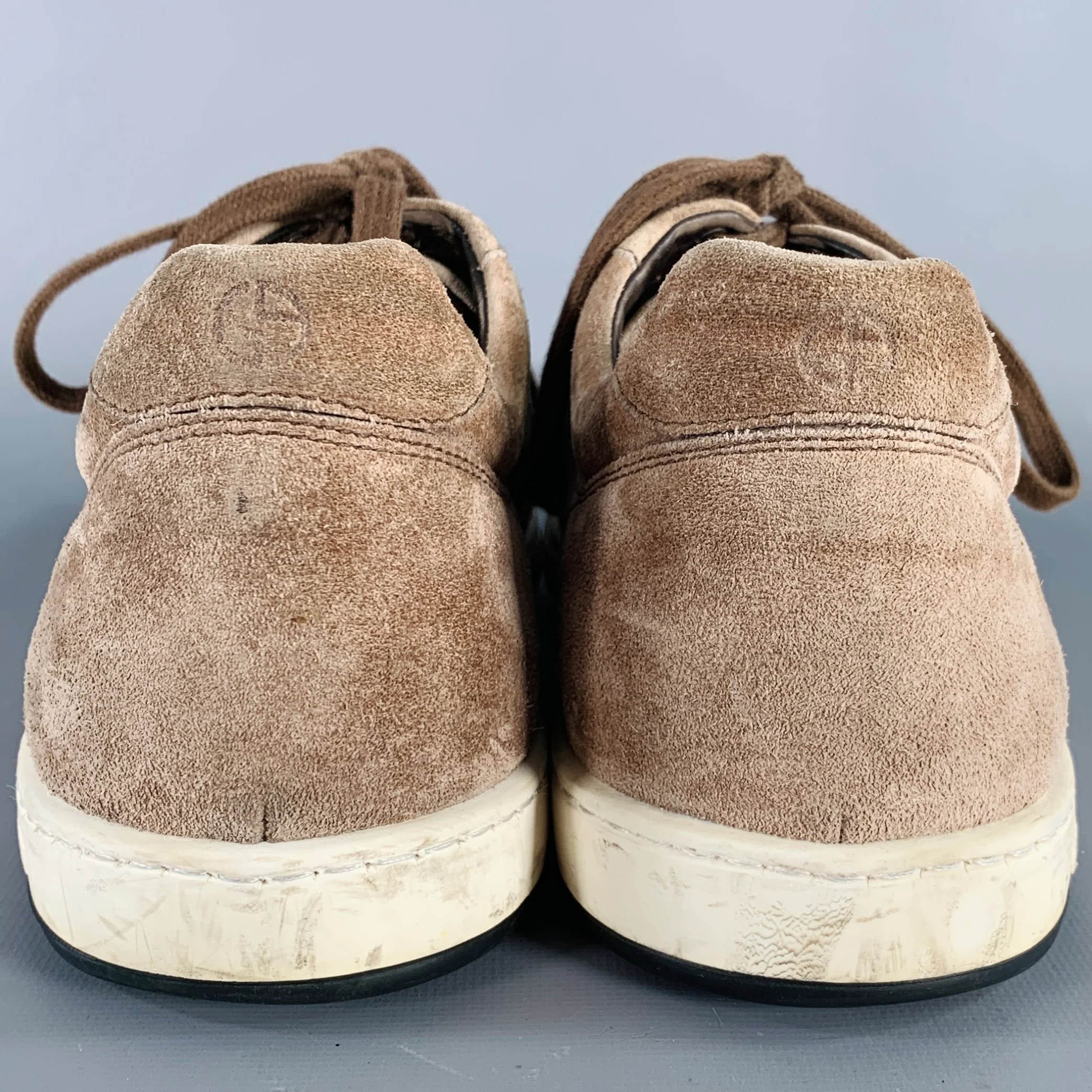 GIORGIO ARMANI Size 10 Brown Taupe Suede Low Top Sneakers - Image 3