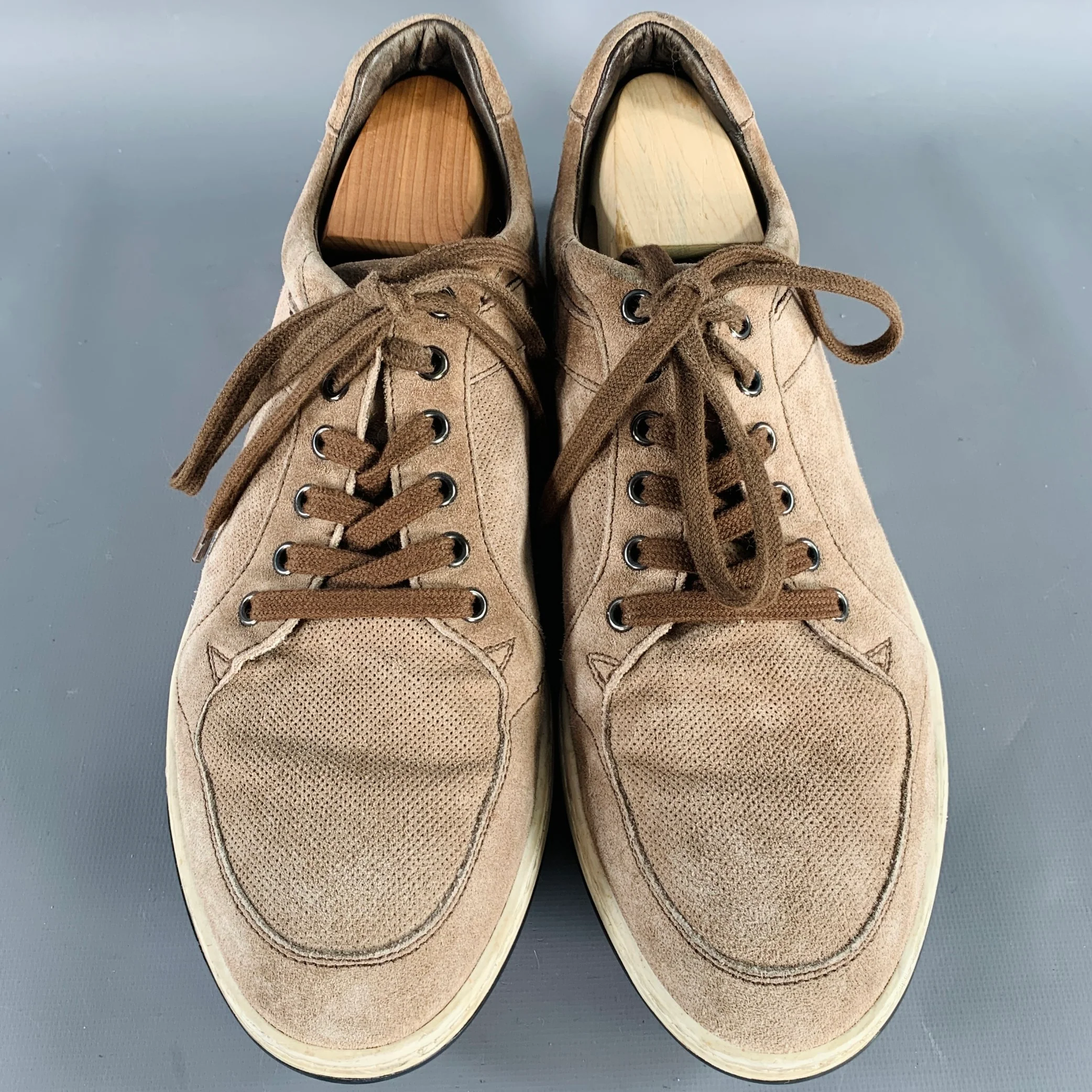 GIORGIO ARMANI Size 10 Brown Taupe Suede Low Top Sneakers - Image 4