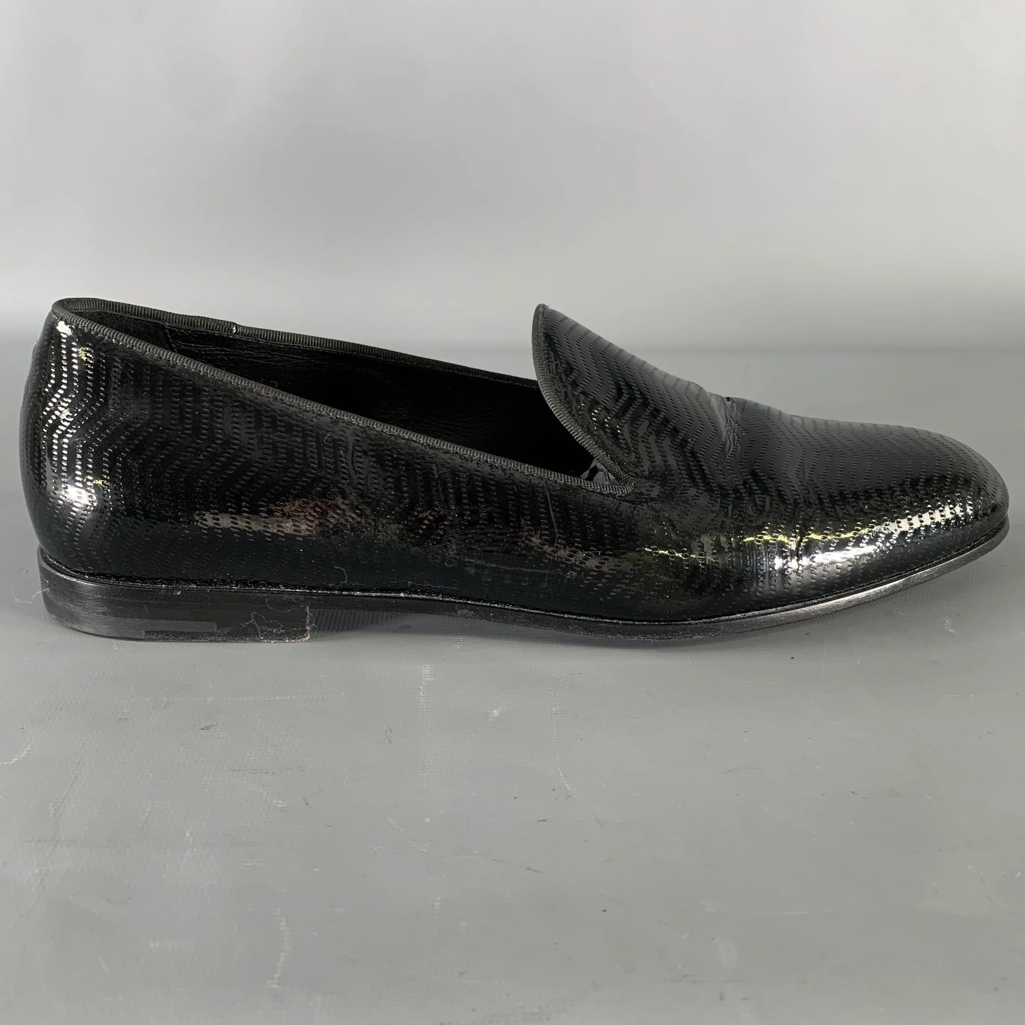 GIORGIO ARMANI Size 11 Black Textured Leather Slip On Loafers - Image 2